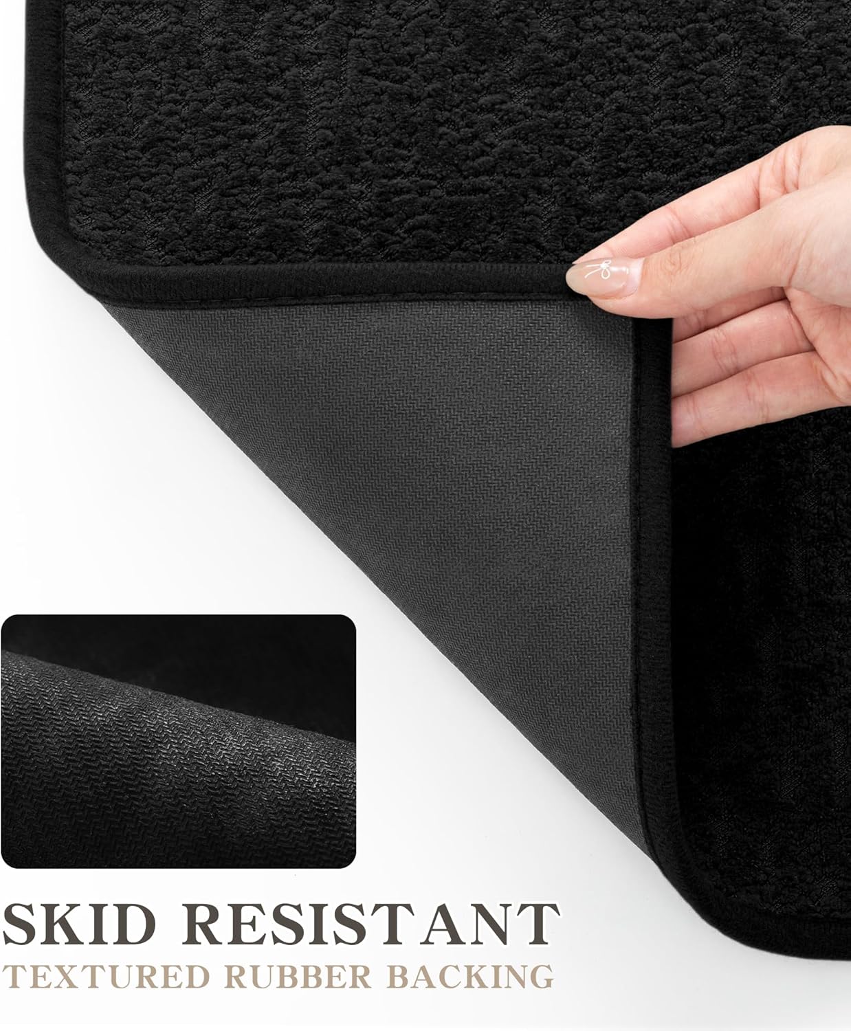 chakme Bathroom Rugs Mat 47x24, Ultra Thin Non Slip Bath Mat Quick Dry Absorbent Bath Mat for Bathroom Floor, (Black, 47"x24")