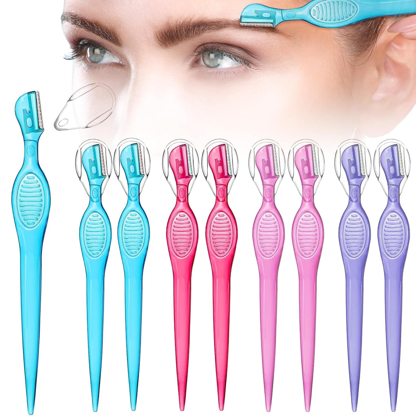Honoson 8 Pcs Eyebrow Razor for Women Small Face Razors Shaver Trimmer Facial Hair Removal Eyebrow Shaper with Stainless Steel Blade Safety Cover for Peach Fuzz Lip Dermaplaning Tool, 4 Colors