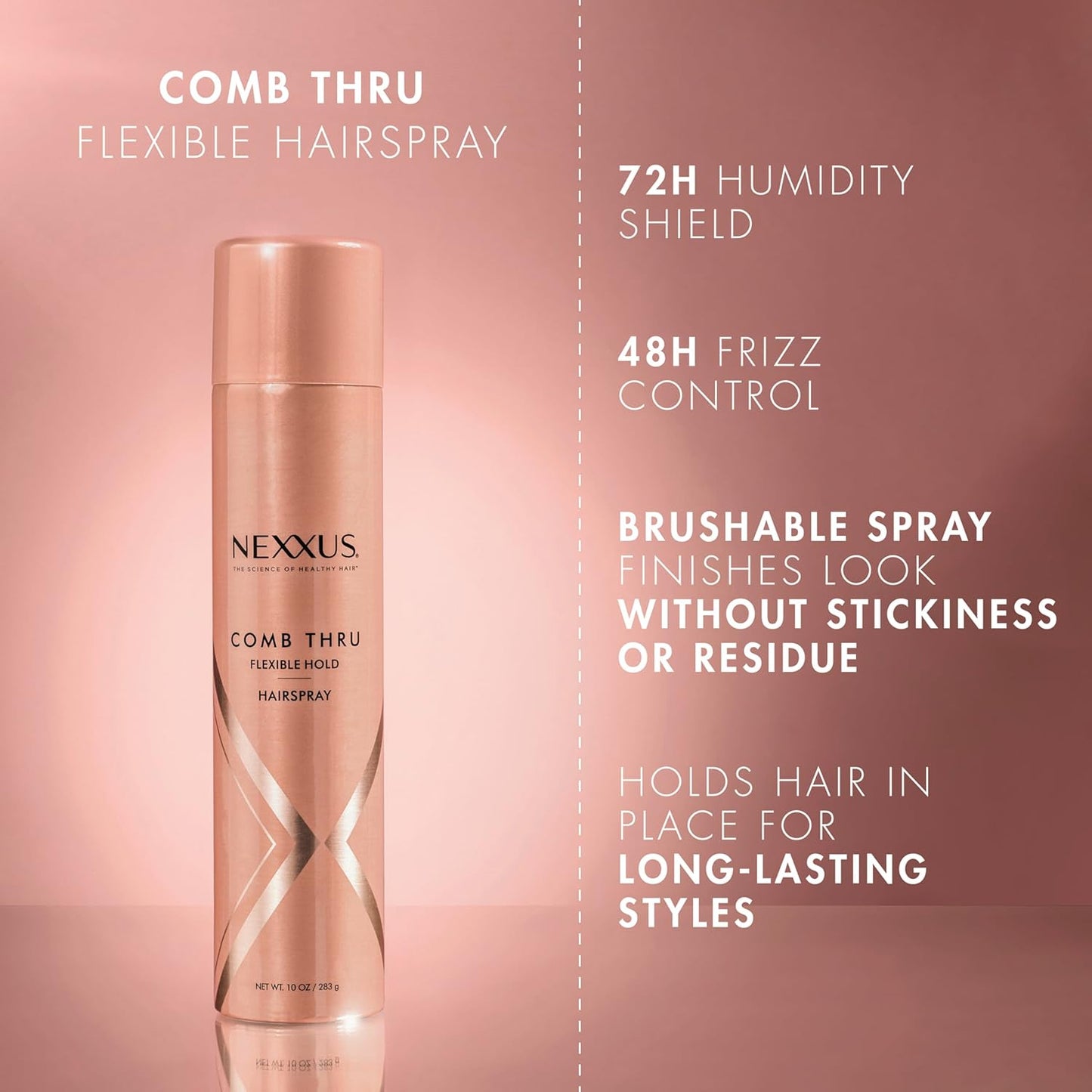 Nexxus Comb Thru Flexible Hold Hair Spray, Brushable Finish, 72H Humidity Shield, 10 oz
