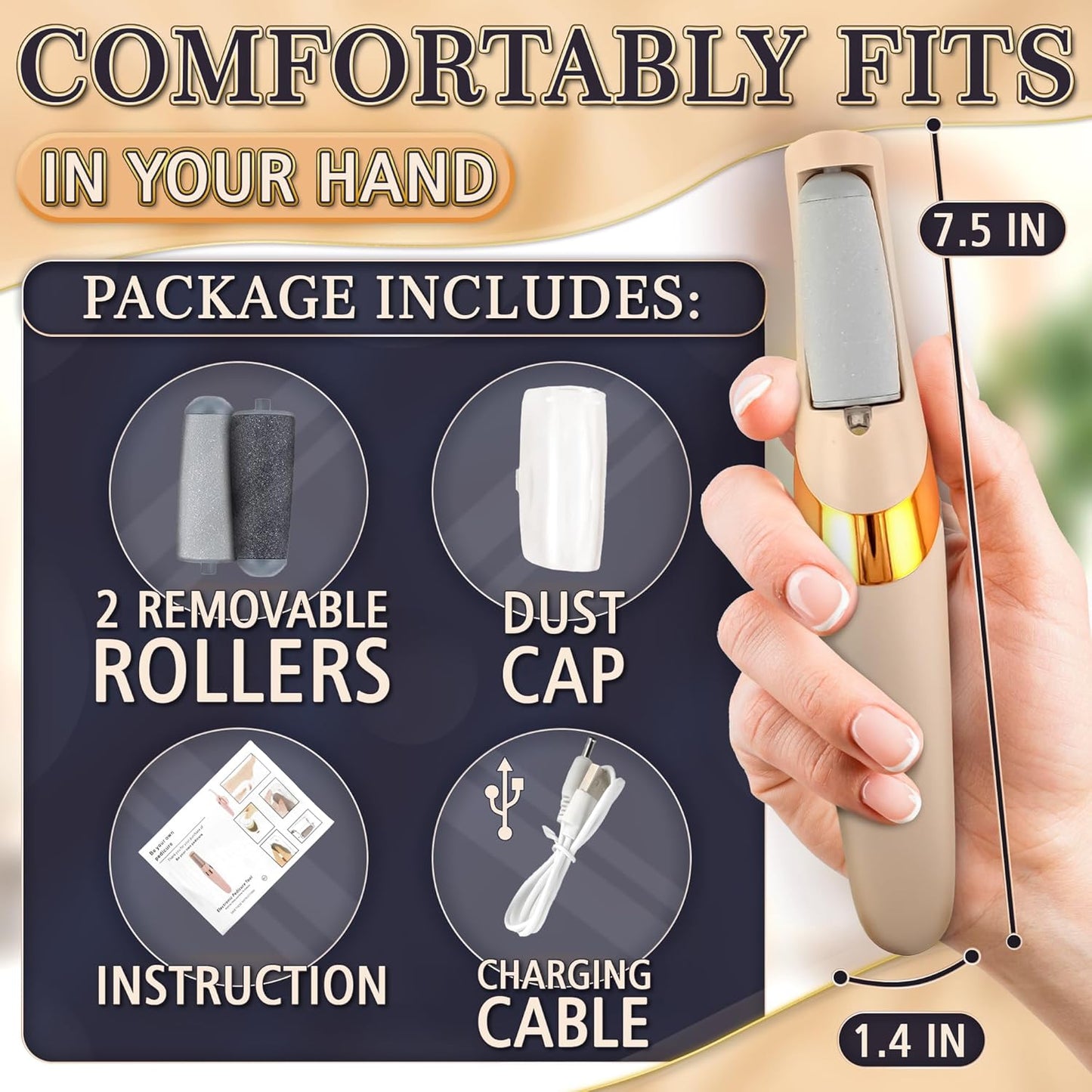 Electric Callus Remover for Feet – Rechargeable Electric Foot Callus Remover Tool with 2-Speed Foot Sander with 2 Rollers (Coarse & Fine) for Smooth & Soft Feet – Compact for Daily & Travel Use