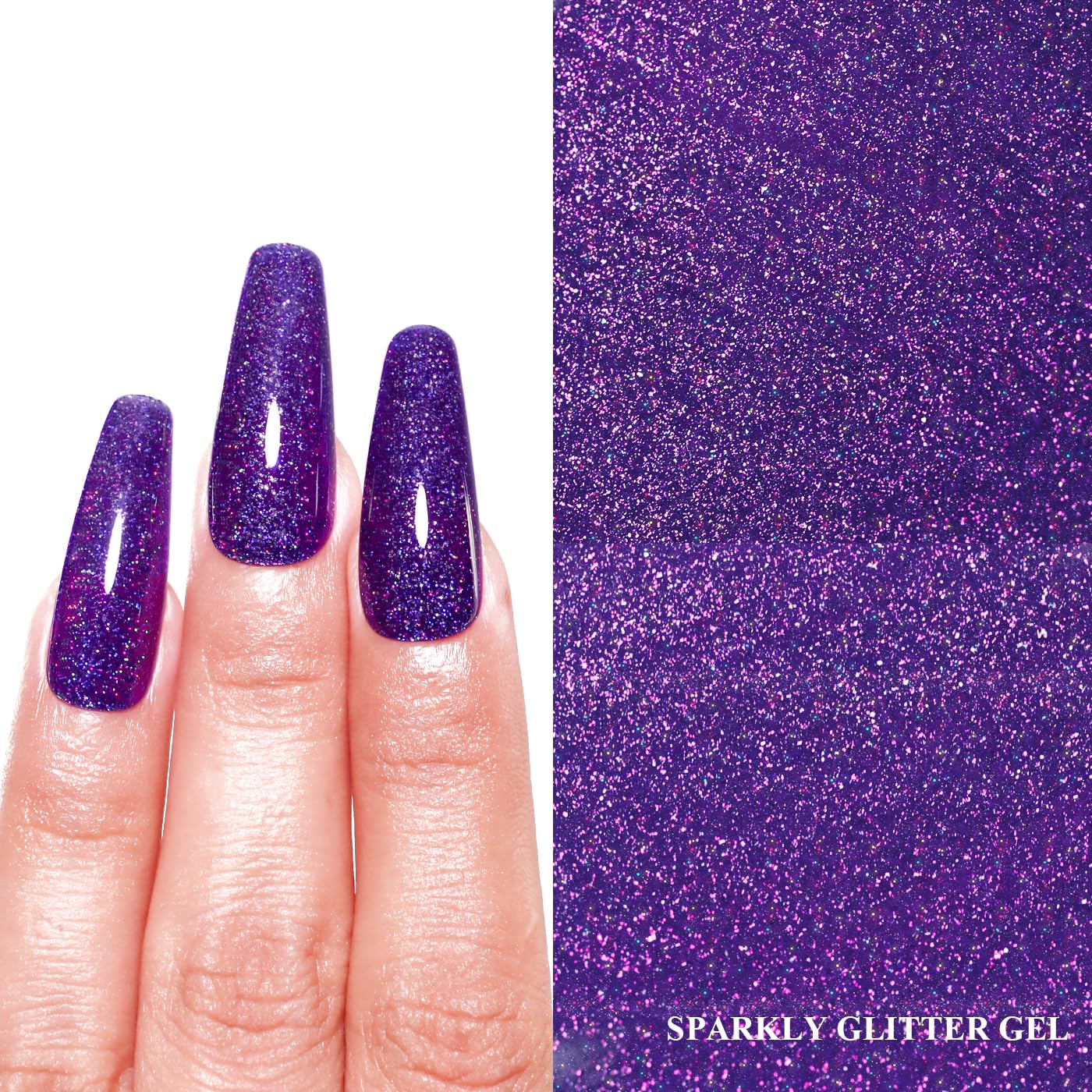 Imtiti Glitter Gel Nail Polish, Purple Iridescent Glitter Nail Gel Polish Diamond Shimmer Sparkle Soak Off UV LED Spring Summer Manicure 10ML