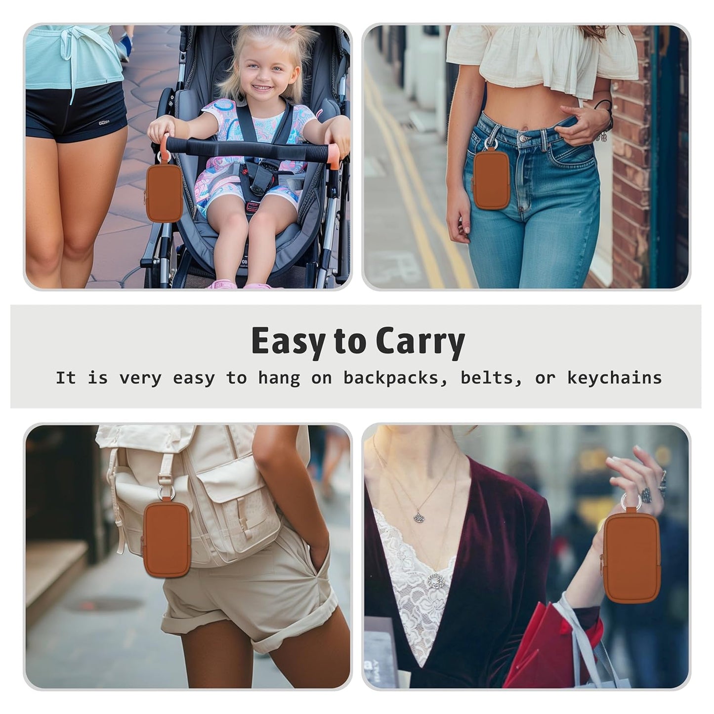 Hand Sanitizer Spray Case, Hand Sanitizer Holder Zippered Pouch, Cute Fashion Accessory with Snap Hook for Glow Mist and Power Mist 1FL OZ, Caramel