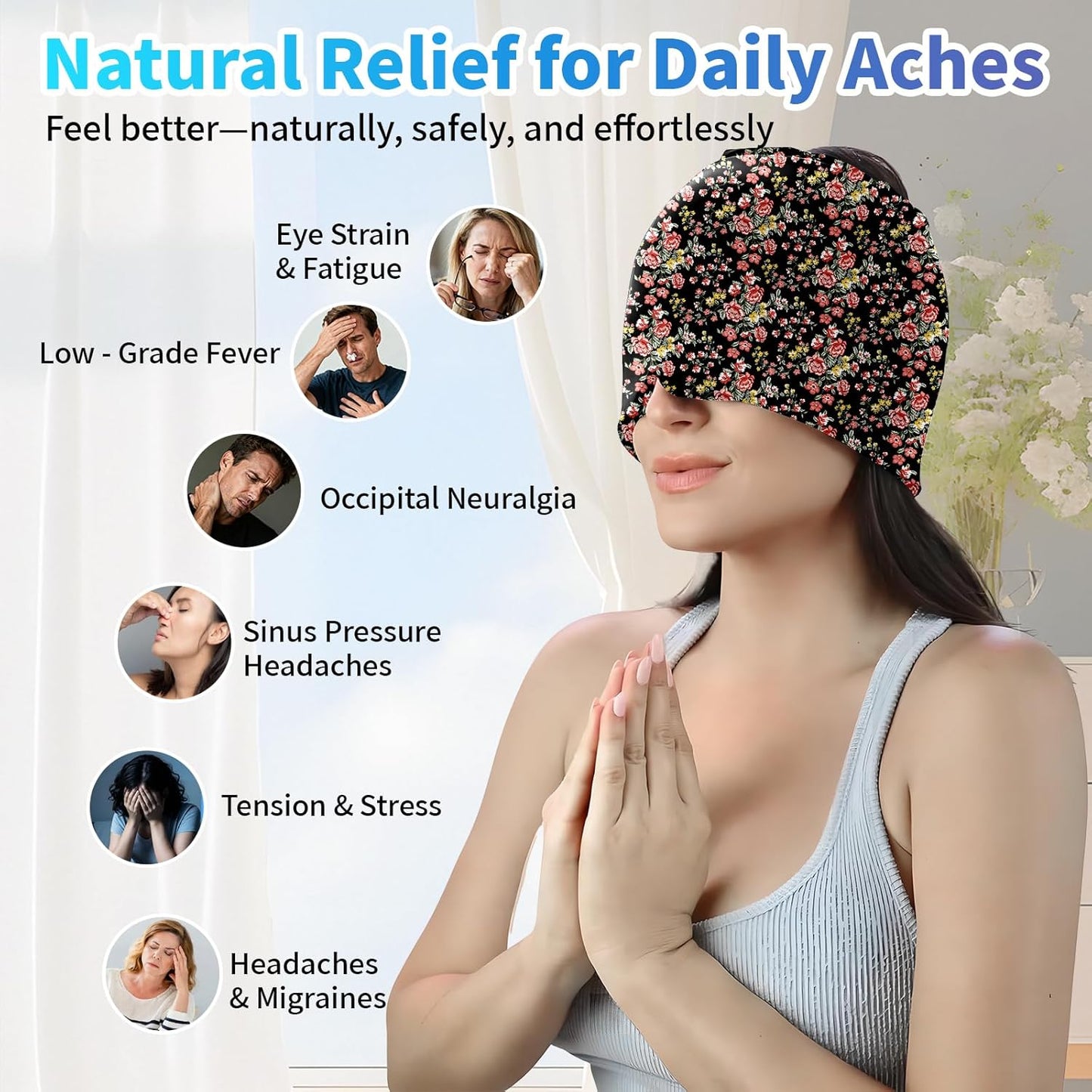 Migraine Relief Cap,Headache Relieve Cap,Reusable Gel Ice Head Wrap Cap for Tension,Stress,Hangover & Puffy Eyes.