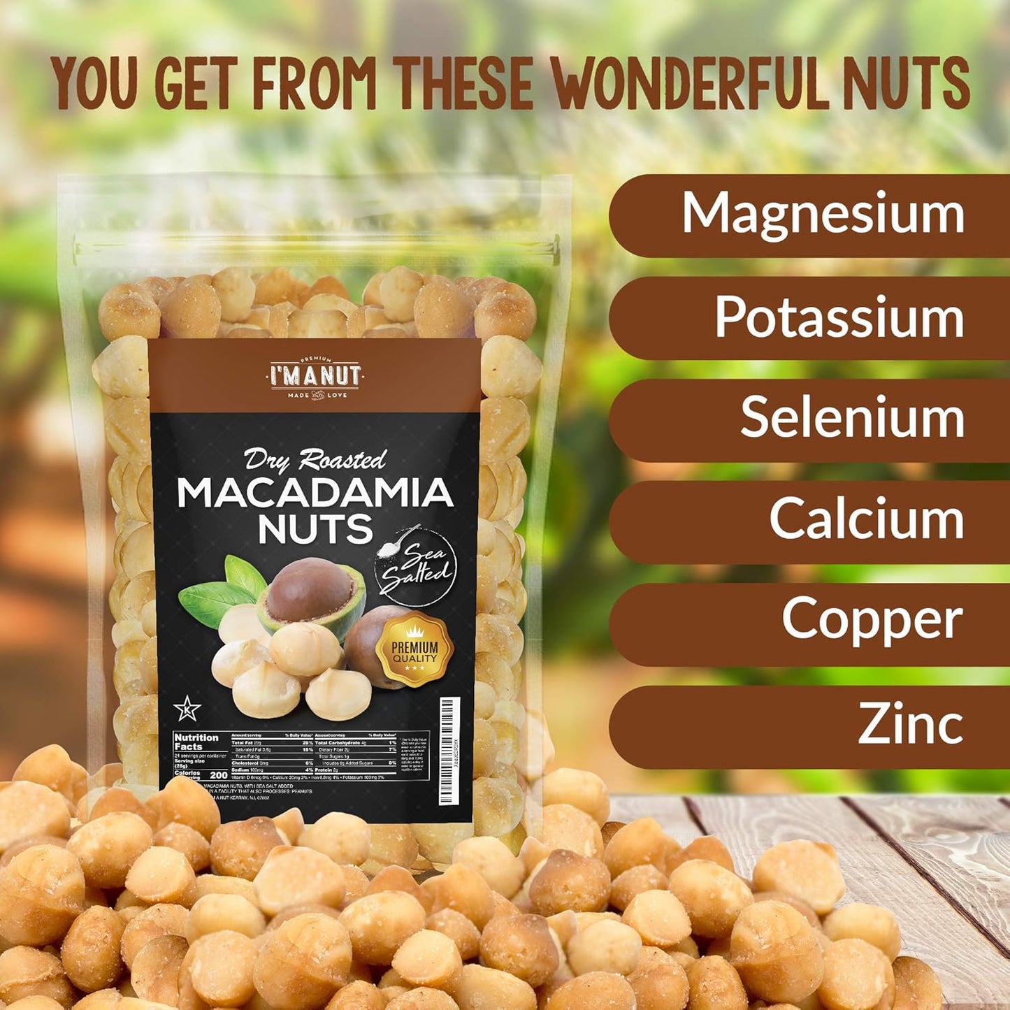 dry roasted Macadamia Nuts with Sea Salt, 24 ounces, No Oil Added! Premium Variety - Large and Whole, No PPO, Non GMO, 100% Pure Macadamia Nuts