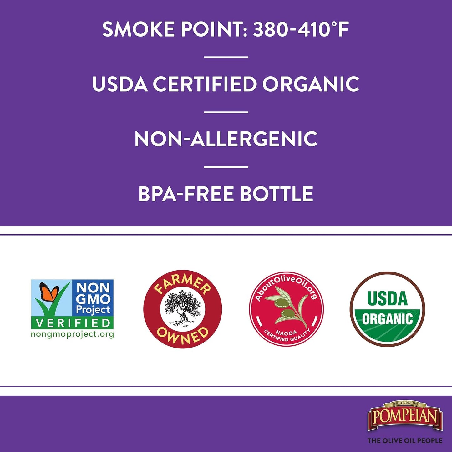 Pompeian USDA Organic Robust Extra Virgin Olive Oil, Contains Polyphenols, First Cold Pressed, Full-Bodied Flavor, Perfect for Salad Dressings & Marinades, 48 FL. OZ