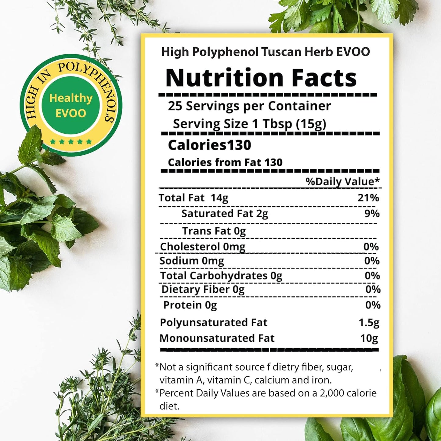 M.G. PAPPAS High Polyphenol Tuscan Herb Infused Olive Oil Extra Virgin - Polyphenol Lab Report 650mg/kg - Unfiltered First Cold Pressed Greek EVOO - Award Winning - Salads Dipping Cooking Baking