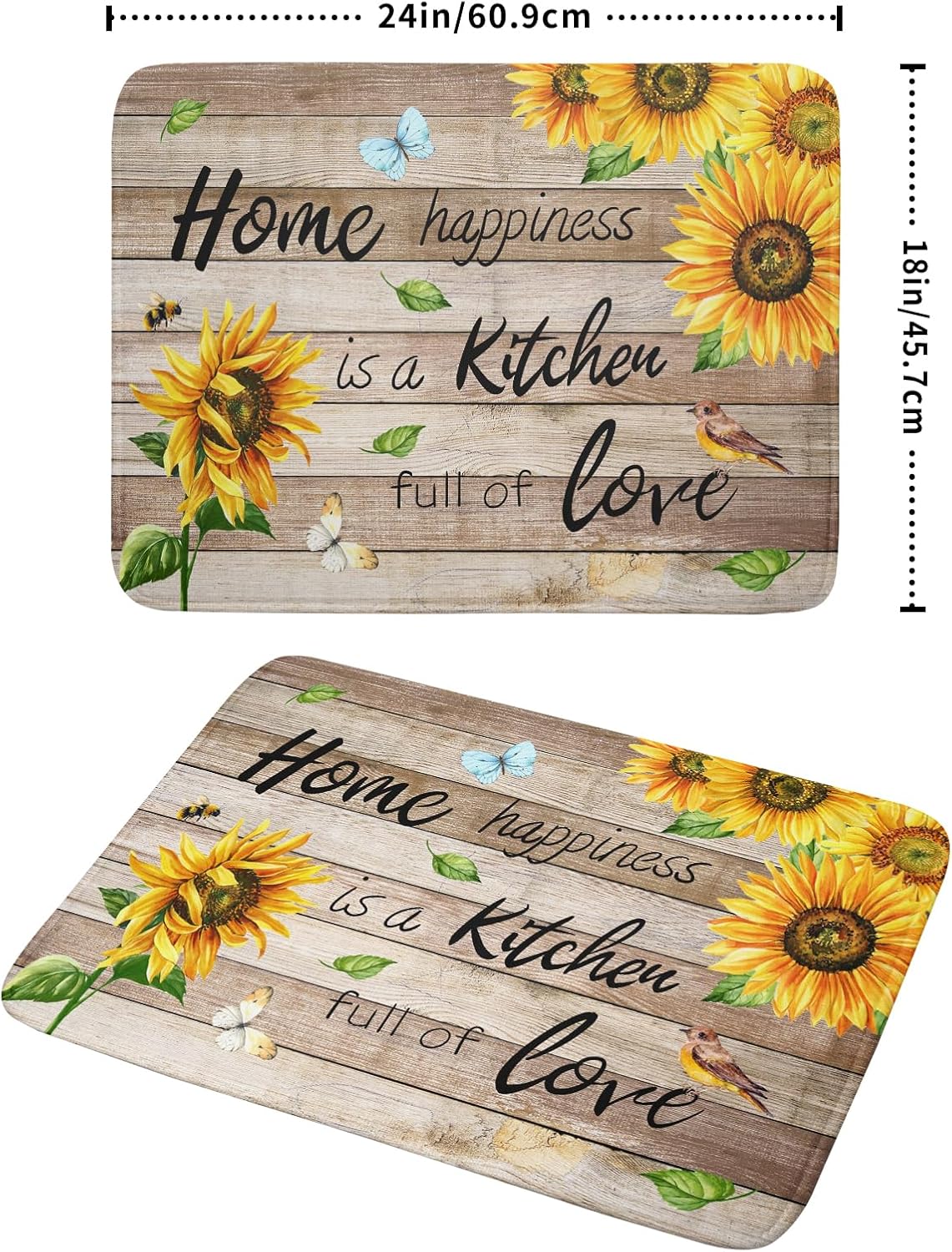 Sunflower Floral Dish Drying Mat for Kitchen Countertop 18x24 inch Rustic Wood Washable Microfiber Absorbent Dishes Drainer Rack Pad