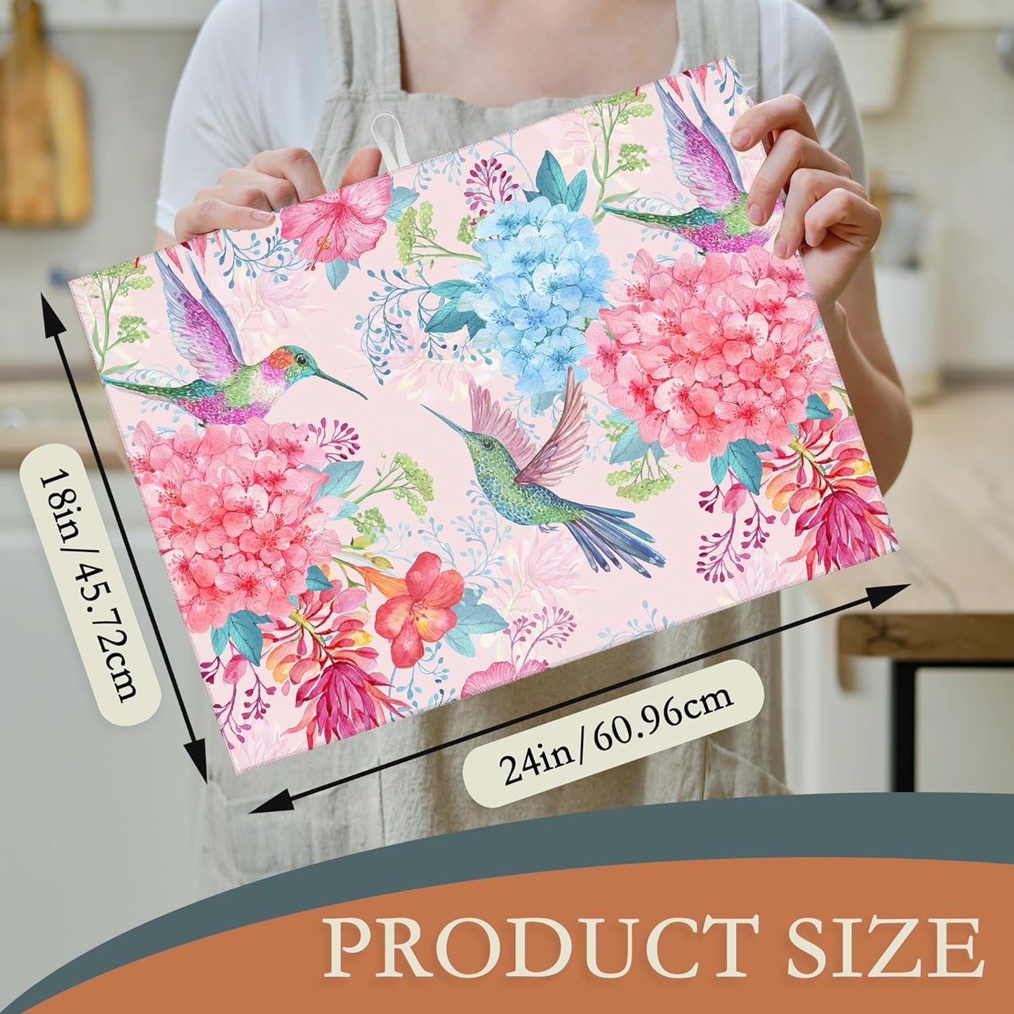 Humming Bird Dish Drying Mats 18x24 Inch,Tropical Flowers Dish Pad Drying Rack Mat for Kitchen Counter Ultra Absorbent Microfiber Dishware Coffee Maker Bar Countertop Decor