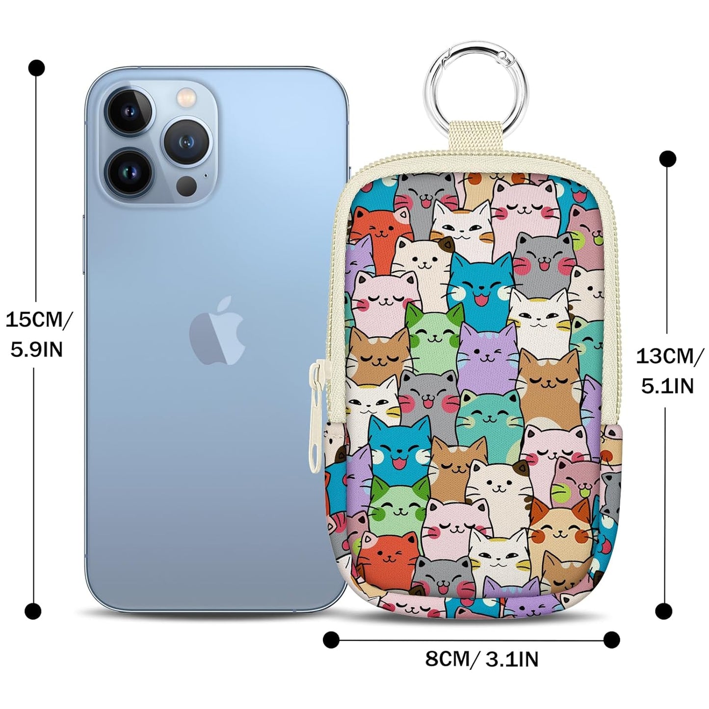 Cute Cat Hand Sanitizer Spray Case, Hand Sanitizer Holder Zippered Pouch, Fashion Accessory with Snap Hook for Glow Mist and Power Mist 1FL OZ