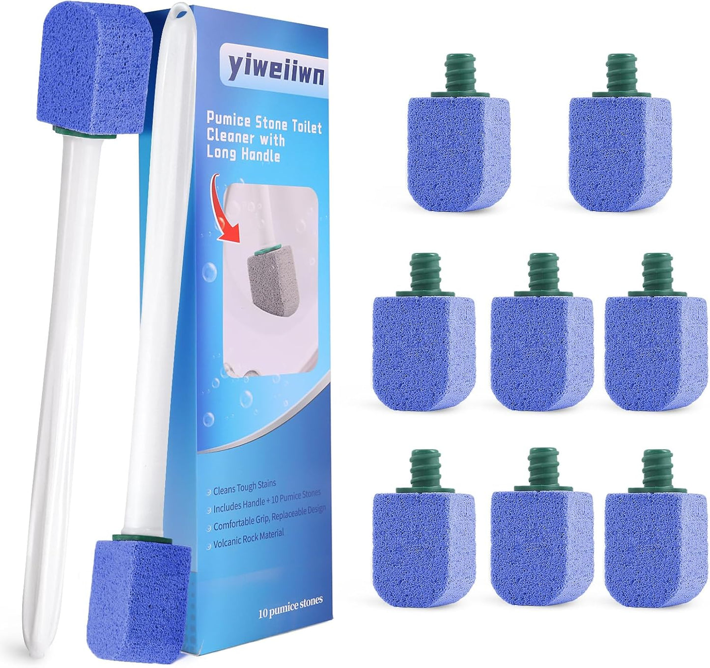 Pumice Stone Toilet Cleaner with Long Handle Pumice Stone Cleaner Rust and Grease Stain Clean Suitable for Toilet Bathroom Kitchen Sink BBQ 2 Handle and 10 Pumice Stones(Blue)