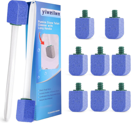 Pumice Stone Toilet Cleaner with Long Handle Pumice Stone Cleaner Rust and Grease Stain Clean Suitable for Toilet Bathroom Kitchen Sink BBQ 2 Handle and 10 Pumice Stones(Blue)