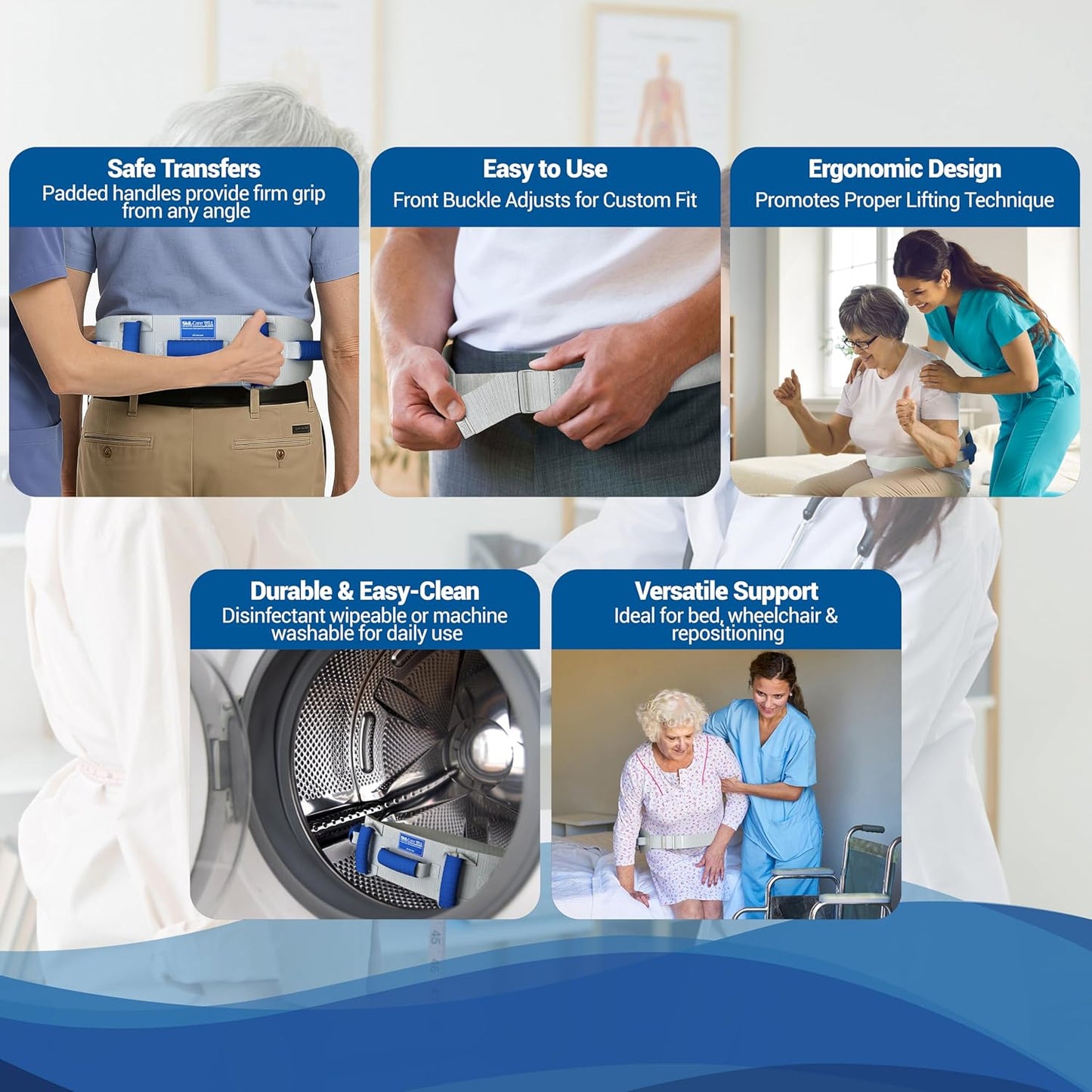 Skil-Care Multi-Grip Gait Belt with Handles for Seniors up to 350lbs, Transfer Belt for Elderly and Disabled, Physical Therapy Equipment for Lift Assist, Walking Aids, Gait Belts for Seniors, 252220