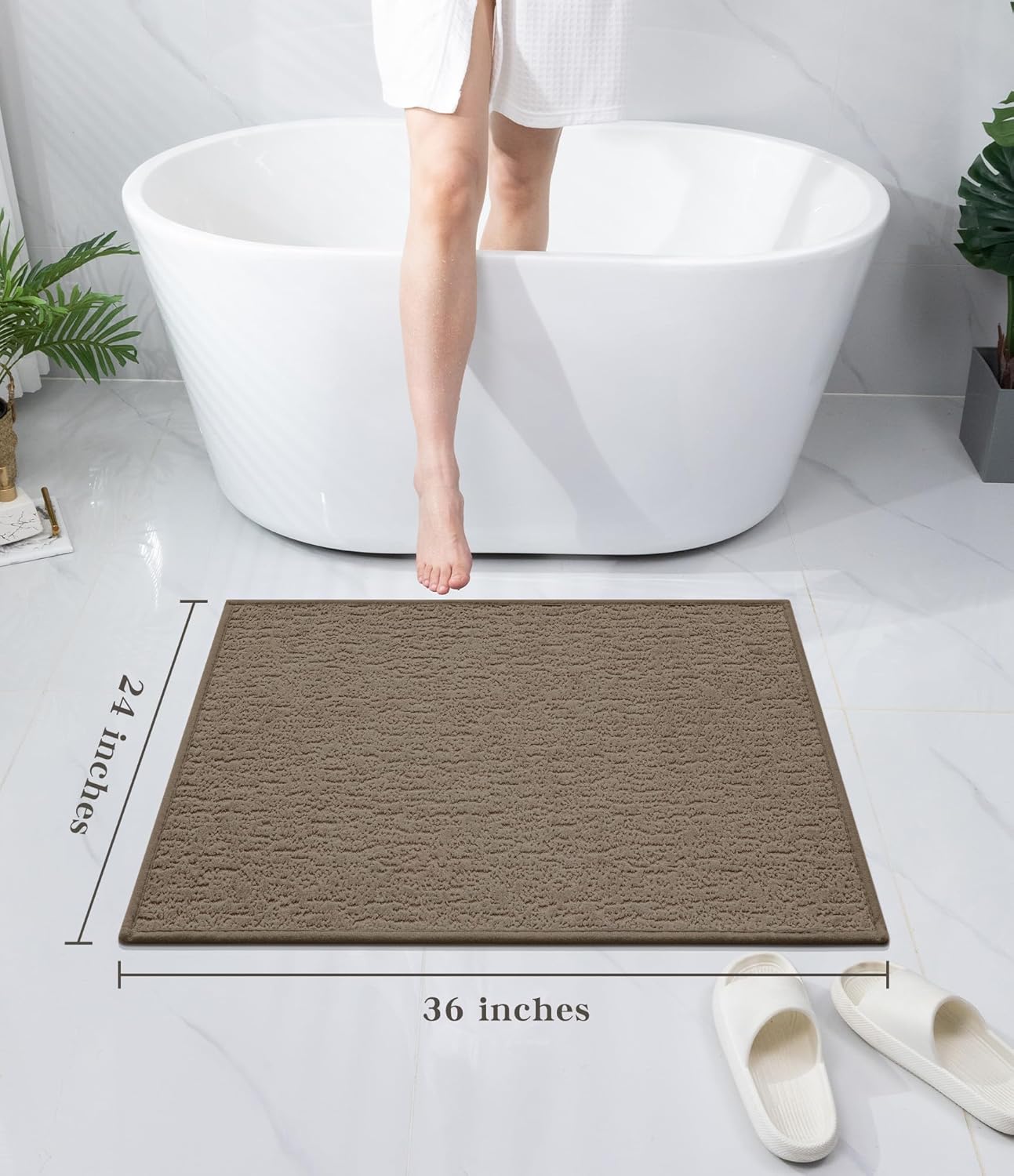 chakme Bathroom Rugs Mat 36x24, Ultra Thin Non Slip Bath Mat Quick Dry Absorbent Bath Mat for Bathroom Floor, (Coffee, 36"x24")