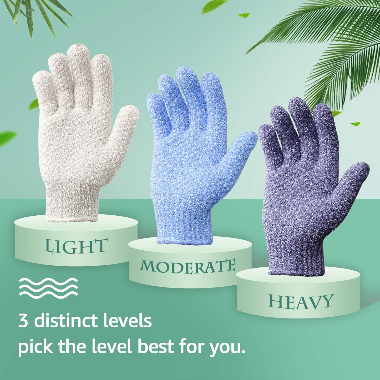 Evridwear Exfoliating Glove for Shower Man and Women, Dual Texture Bath Body Scrub Gloves Dead Skin Cell Remover forHome Spa, Massage,with Hanging Loop (1 Pair Moderate)