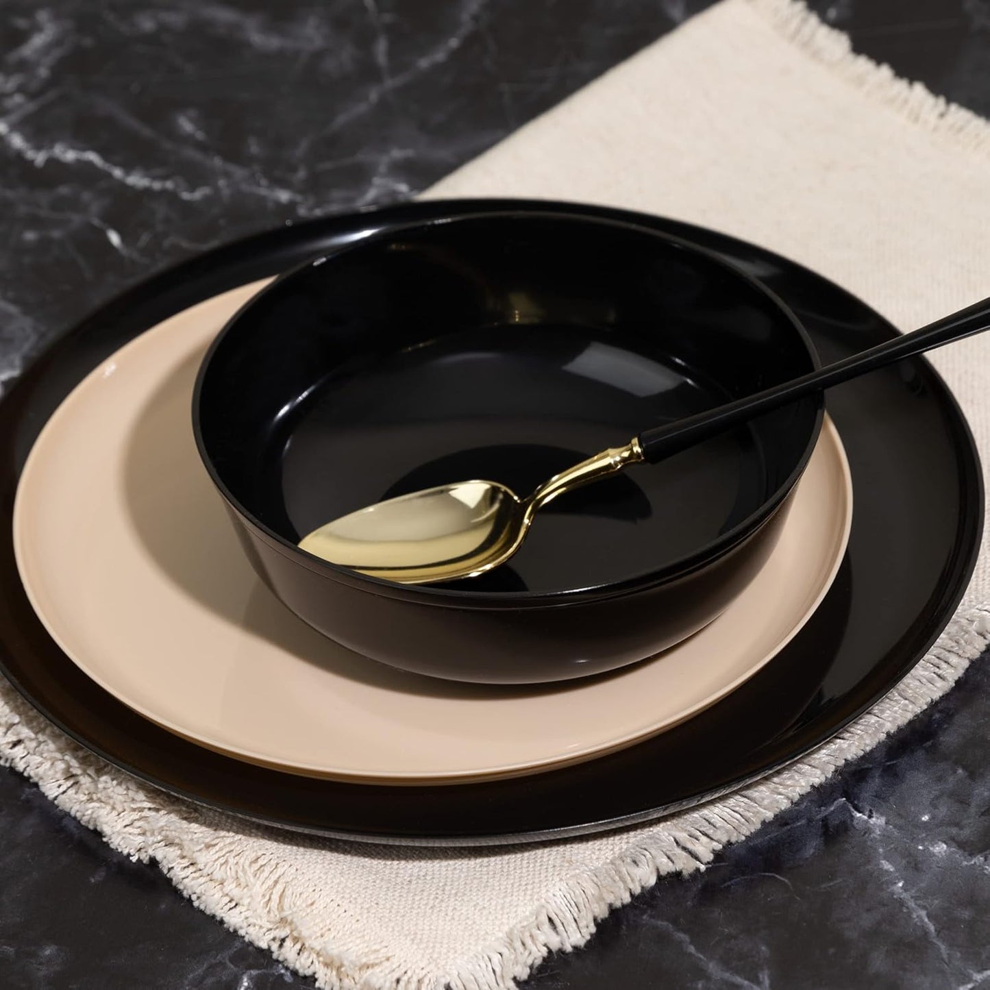 [30 Pack 16 OZ Bowls] Edge Collection Black Plastic Party Bowls Premium heavyweight Elegant Disposable Tableware Dishes