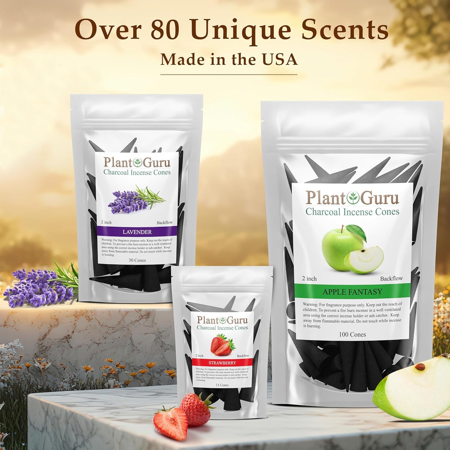 Sandalwood Charcoal Incense Cones 2" BACKFLOW - 60 Pack Bulk - Natural Scented Cones Handmade Hand Dipped