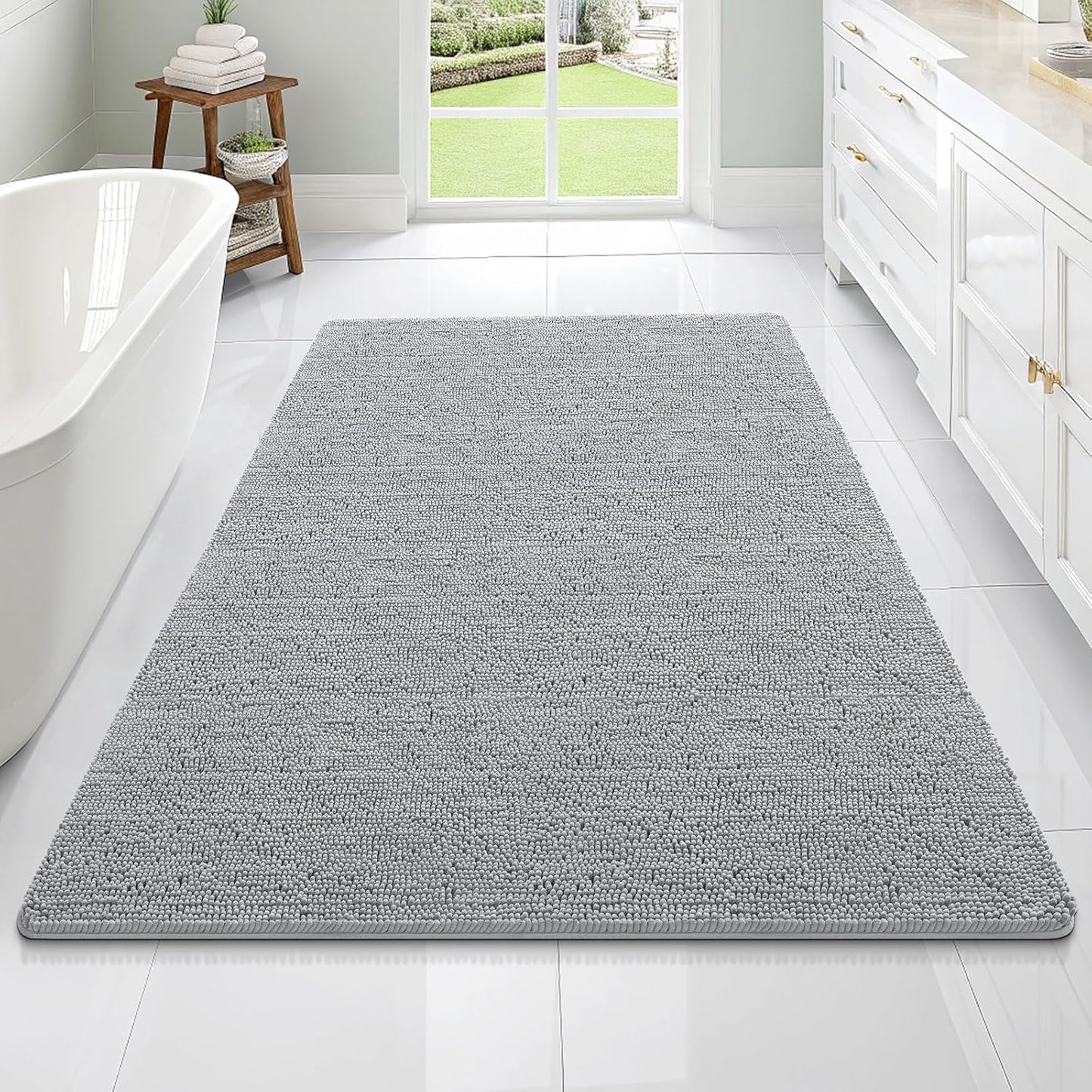 OLANLY Bathroom Rugs 70x46, Extra Soft Absorbent Chenille Bath Rugs, Rubber Backing Quick Dry, Machine Washable Bath Mats for Bathroom Floor, Tub and Shower, Home Decor Accessories, Light Grey