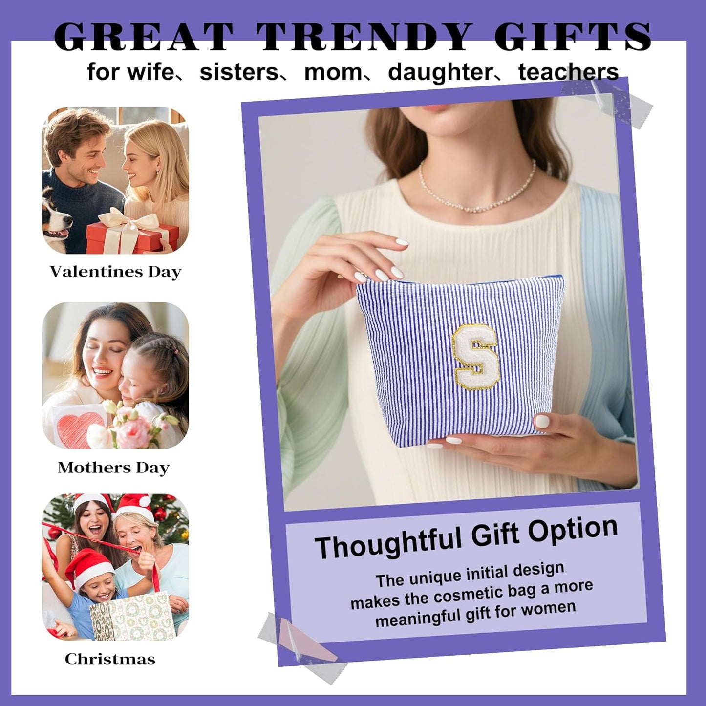 Travel Toiletry Bag Set for Women - Travel Essentials, Initial Travel Makeup Bag Organizer Small Cosmetic Bag for Purse Blue Stuff Gifts for Women Mom Girlfriend Teacher, Blue Letter K