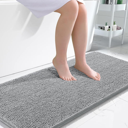 OLANLY Bathroom Rugs 47x24, Extra Soft Absorbent Chenille Bath Rugs, Rubber Backing Quick Dry, Machine Washable Bath Mats for Bathroom Floor, Tub and Shower, Home Decor Accessories, Light Grey