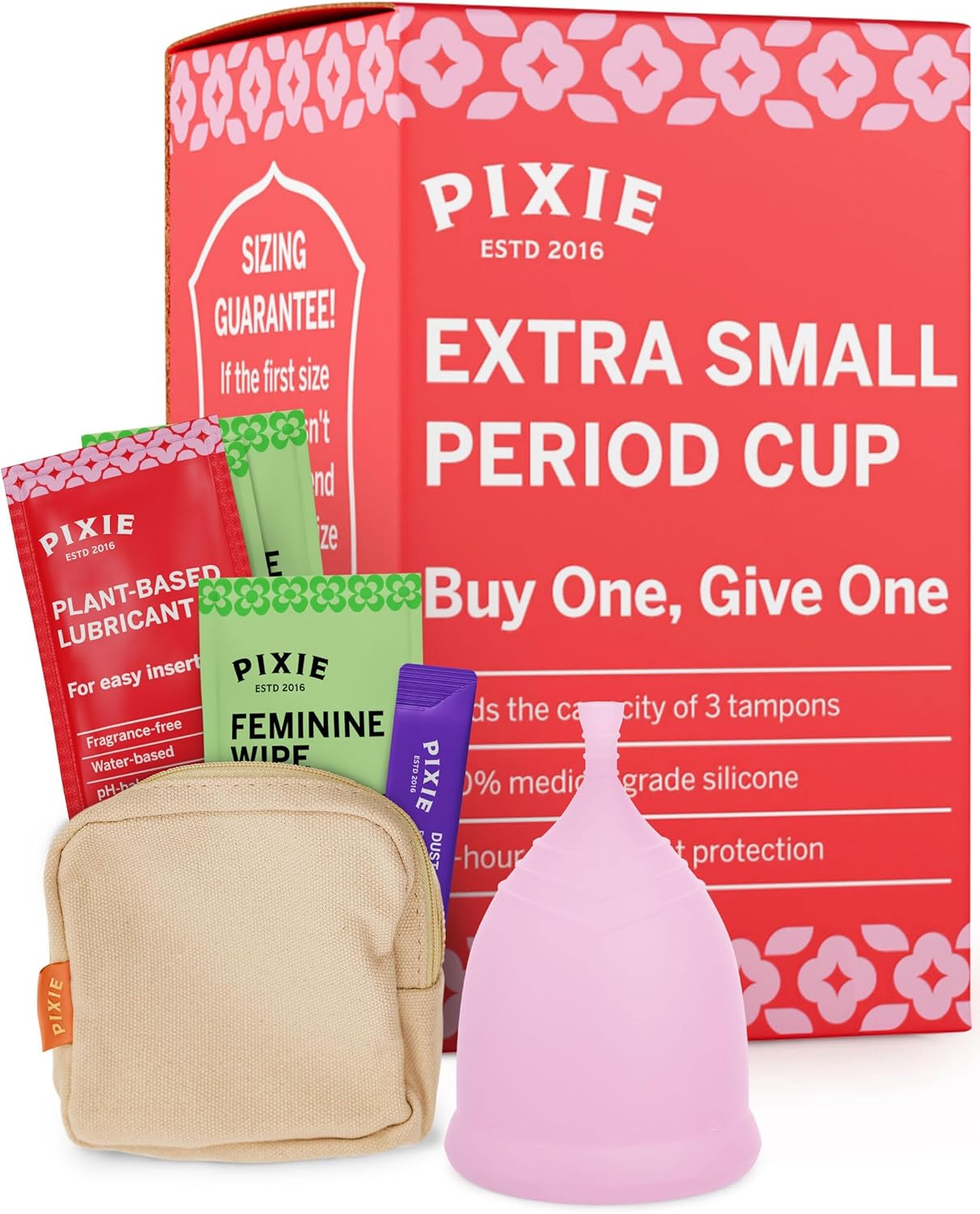 Pixie Menstrual Cup - No Metals or Toxins - Ranked 1 for The Most Soft Reusable Period Cup - Wear 12 Hours - 100% Medical-Grade Silicone - Tampon Alternative (Blush, Extra Small)