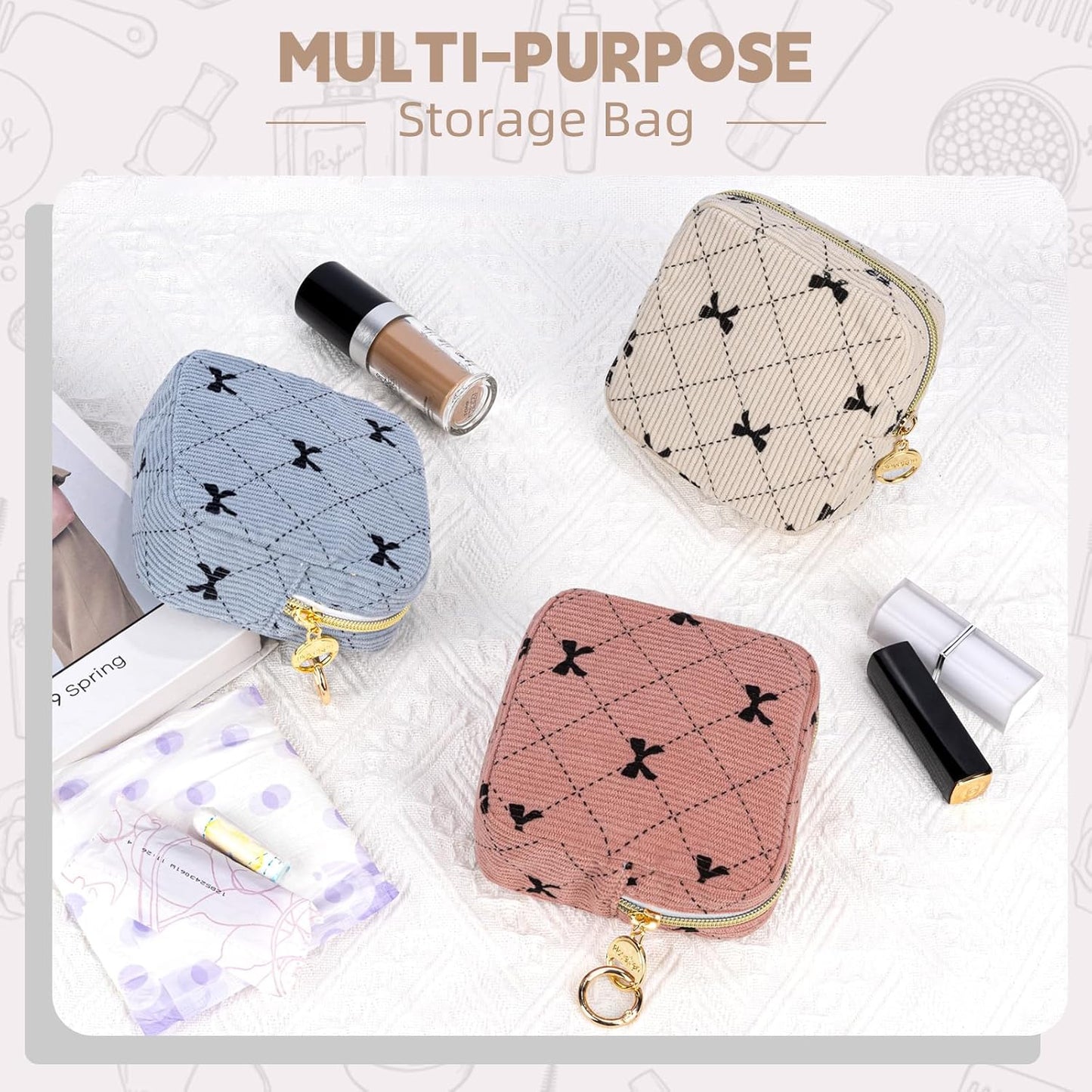 Period Bag for Teen Girls, Corduroy Cute Sanitary Napkin Storage Bag, Menstrual Pad Bag Tampon Holder for Purse