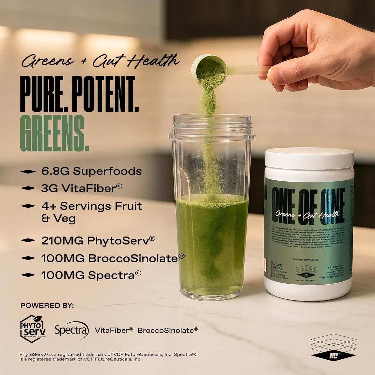 ONE of ONE Greens & Gut Health – Superfood Greens Powder with Prebiotics, Probiotics & Digestive Enzymes for Gut Health, Immunity & Energy, No Artificial Sweeteners - Mixed Berry, 30 Serving