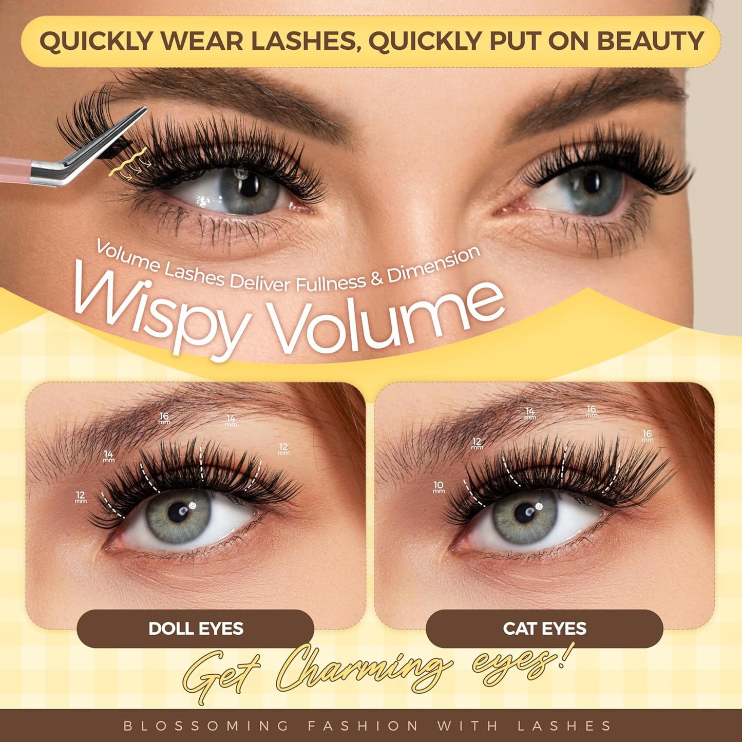 PopUp Self Adhesive Eyelashes Clusters, Press On Lashes Pre Glued Eyelash Extension Kit with Lash Tweezer,10-16mm No Glue No Remover Needed Self Adhesive Lashes Clusters NM03