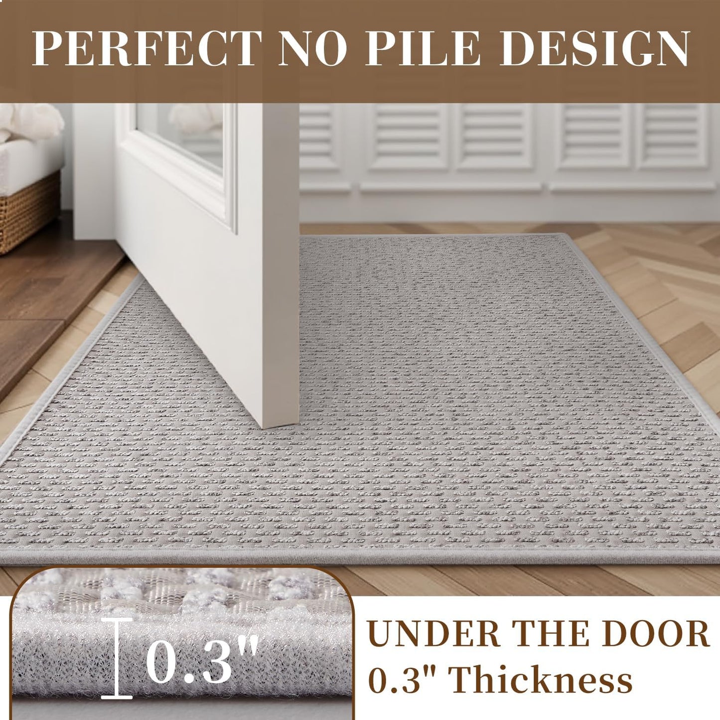 RESARE Non Slip Bath Mat - Machine Washable Bathroom Rug, Super Absorbent, Quick Dry, Ultra Soft, 17"x24", Light Grey