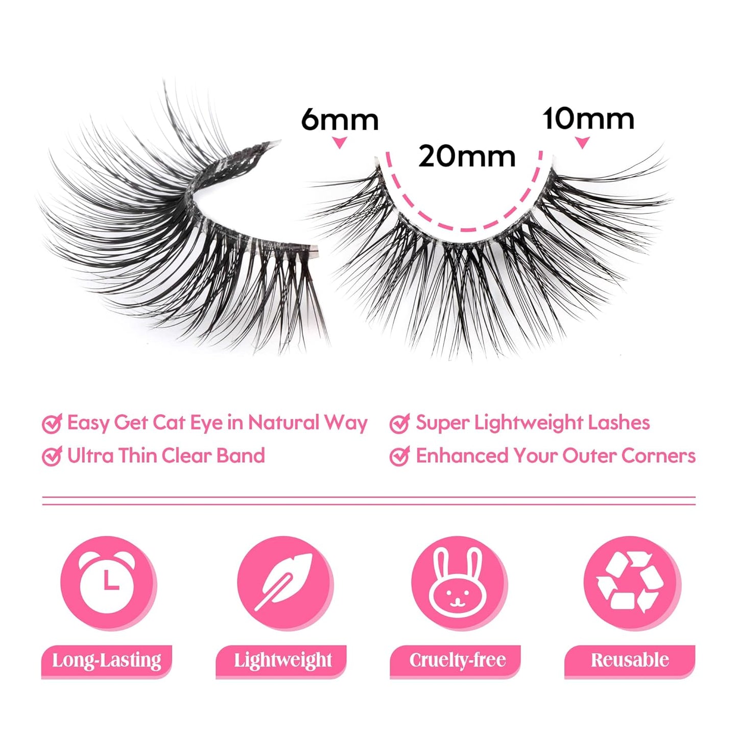 JIMIRE Half Lashes with Clear Band Cat-Eye Lashes Fluffy Wispy Accent False Eyelashes Natural Look Handmade Soft DIY Cluster Lashes Pack 7 Pairs