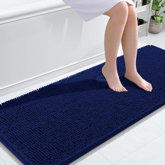 OLANLY Bathroom Rugs 59x24, Extra Soft Absorbent Chenille Bath Rugs, Rubber Backing Quick Dry, Machine Washable Bath Mats for Bathroom Floor, Tub and Shower, Home Decor Accessories, Navy