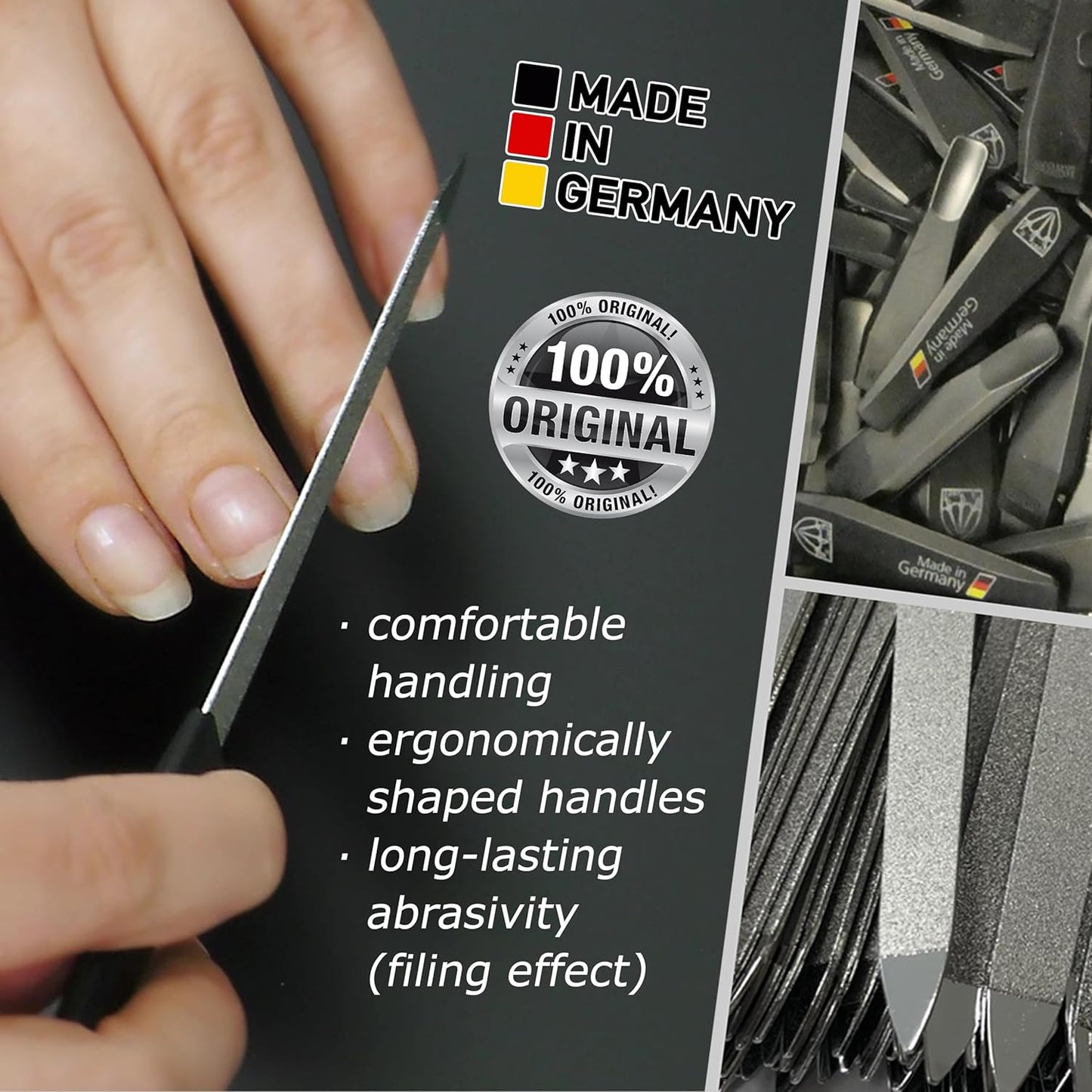 3 Swords Germany - Brand Quality Sapphire Metal Nail File Set (5 pcs.) with 3-Way Nail Buffer (1 pc.), Manicure Pedicure Finger & Toe Nail Care - Made in Solingen Germany (671)