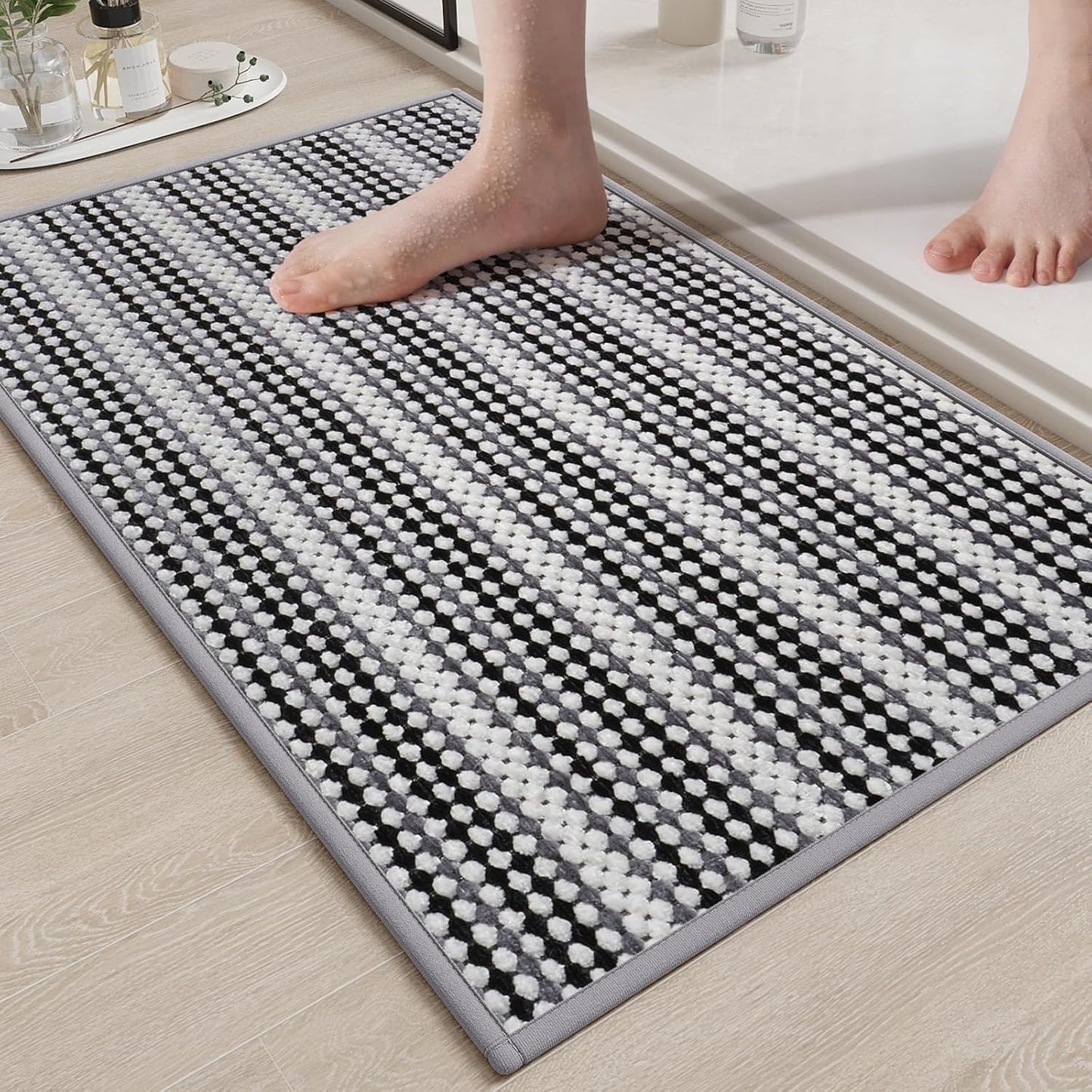 Super Absorbent Non Slip Bath Mats for Bathroom,FloorShower,Sink.Machine Washable Bathroom Rugs,Rubber Backed Bathroom Mats,Ultra Soft(Black 16x24)