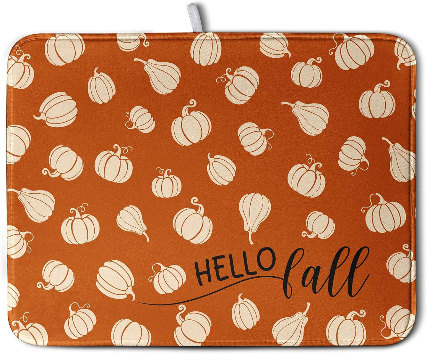 Hello Fall Drying Mat for Kitchen Counter Autumn Orange Pumpkin Dry Dish Mat Thanksgiving Absorbent Microfiber Dish Draining Washable Dish Drainer Rack Mat Large 18x24 Inch