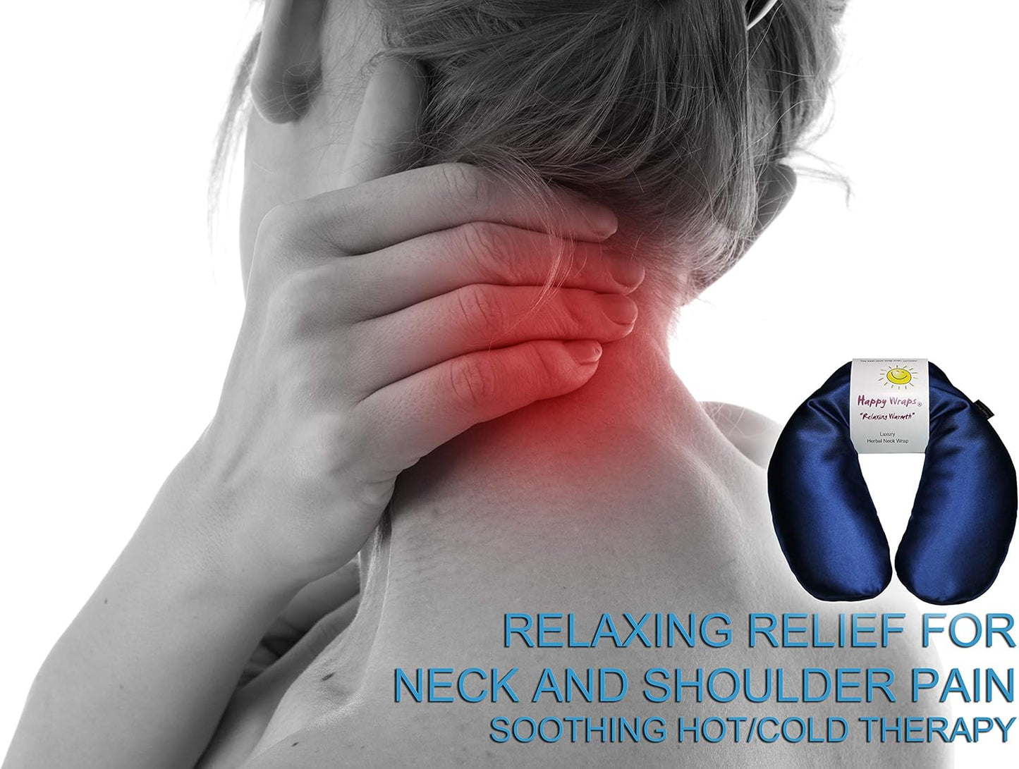 Microwavable Herbal Neck Wrap - Hot Cold Aromatherapy Neck Warming Pillow - Heating Pad for Migraines, Stress, Gifts for Women, Birthdays, Christmas and Free Sleep Mask - Sapphire Satin