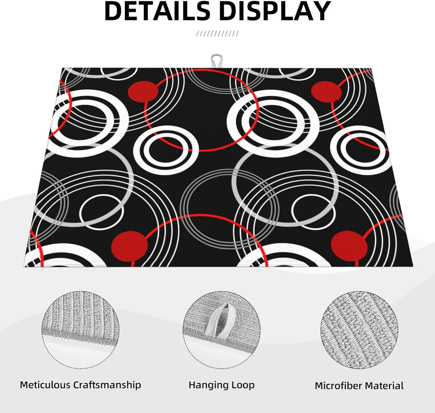 Modern Black Red Retro Dish Drying Mat for Kitchen Counter Absorbent Reversible Drying Pad Kitchen Decor Dish Drainer Rack Mats 18"x24"