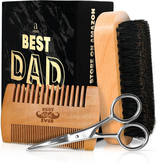 Gifts for Dad from Daughter Son - Best Dad Ever Beard Kit for Men Grooming and Care with Brush, Comb, Scissors & Storage Bag - Best Dad Ever Gifts on Fathers Day, Beard Growth Kit for Men