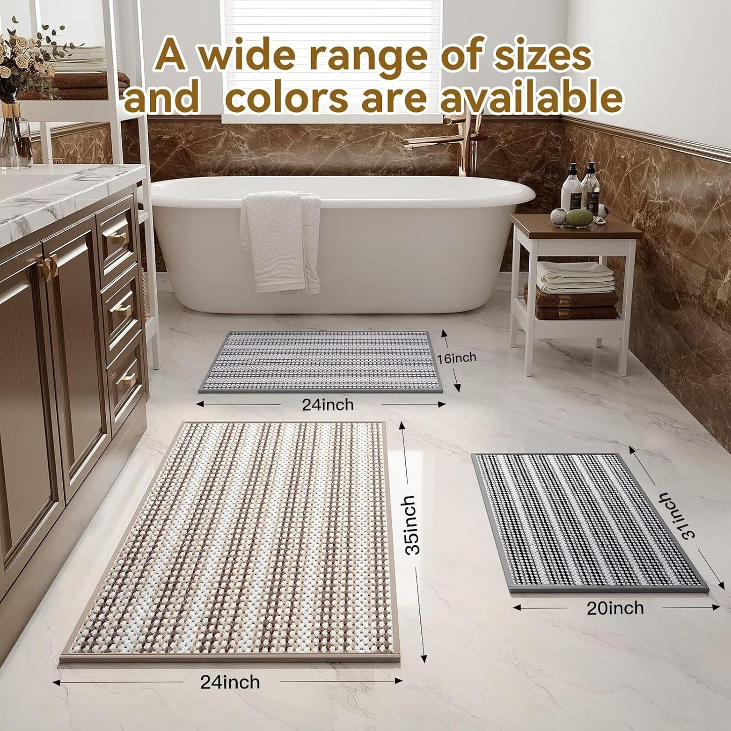 Ultra Thin Bathroom Rugs 16x24,Soft Absorbent Chenille Bath Rugs,Rubber Backing Quick Dry, Machine Washable Bath Mats for Bathroom Floor,Tub and Shower, Home Decor Accessories, Coffee