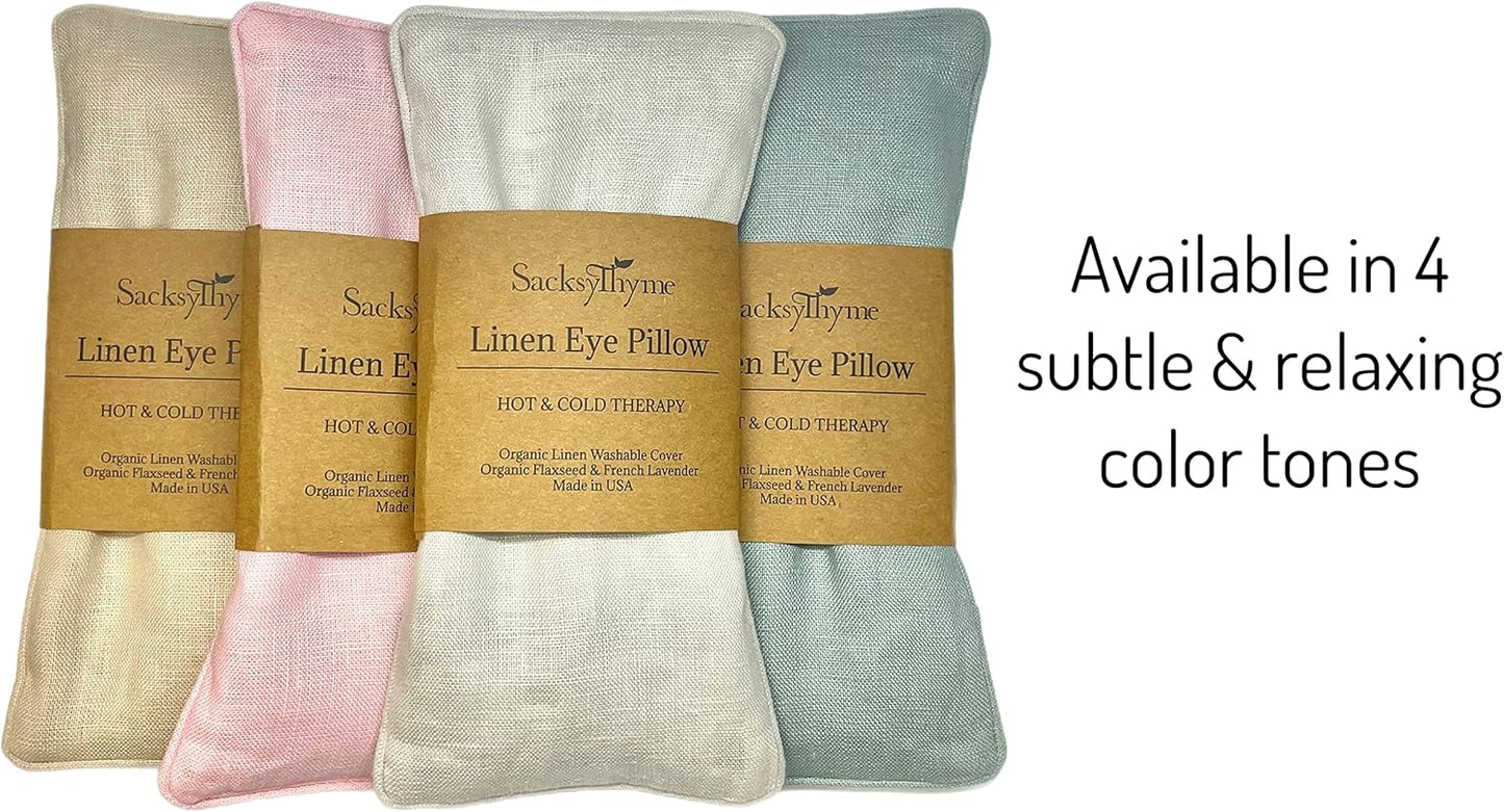 Organic Linen Eye Pillow - Lavender & Flaxseed for Relaxation, Yoga, Stress Relief - Microwavable Heating Pad & Cool Compress - Made in USA - Gifts for Meditation