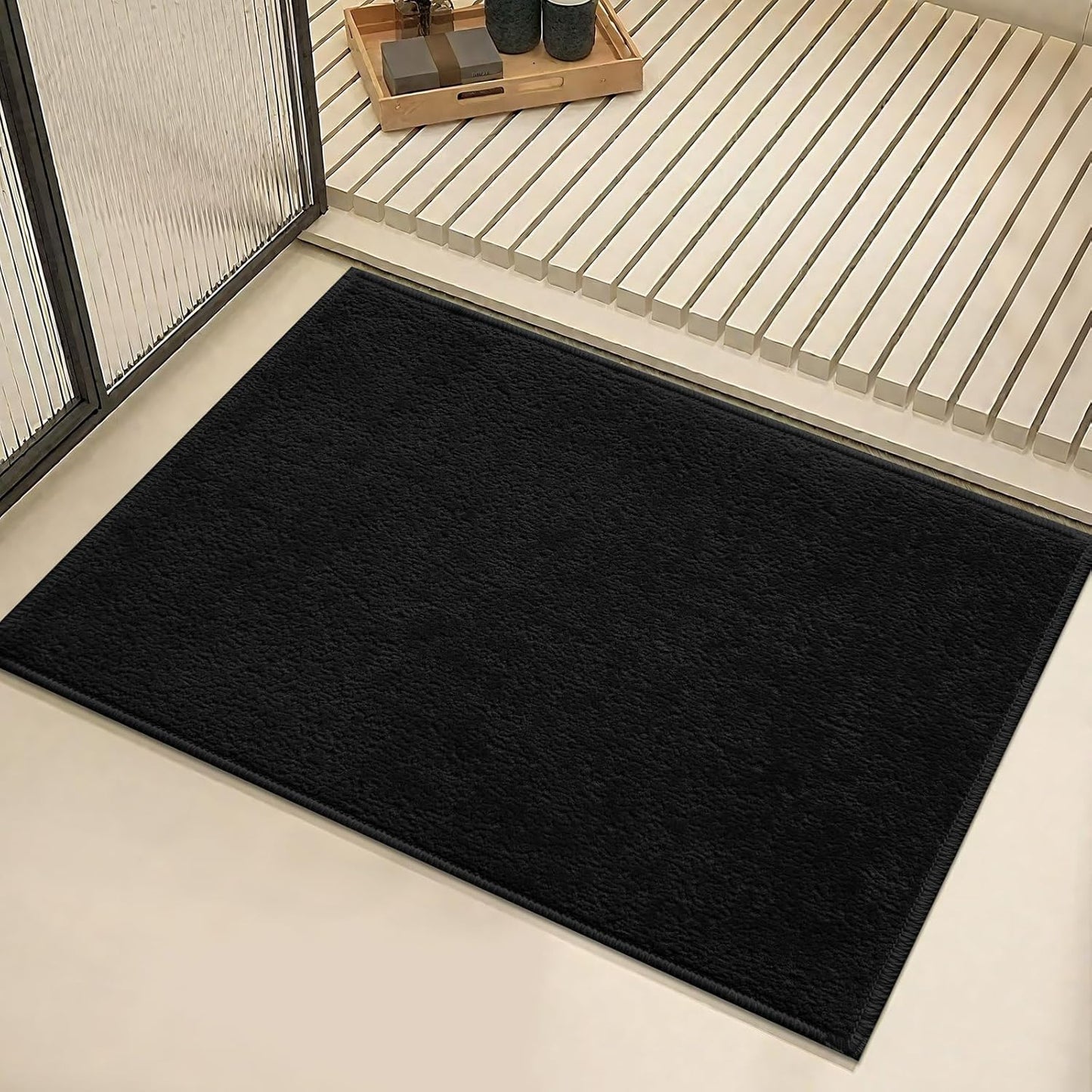 Bath Mat-Non-Slip Bathroom Floor Mats-Absorbent Quick Dry Low Pile Bathroom Rugs Fit Under Door-Bath Rug for Sink,Bathtub,Shower Room,24"×36",Black