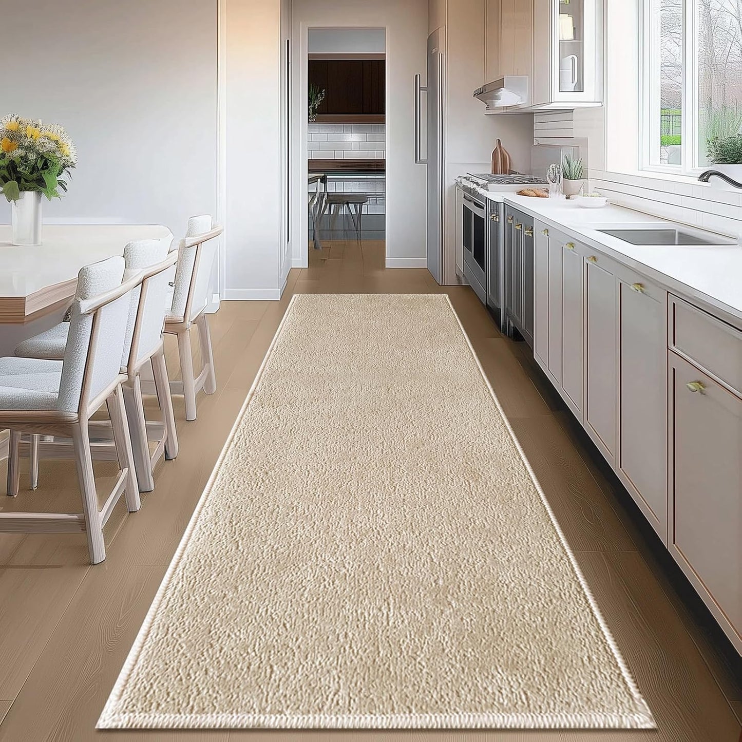 Bathroom Runner Rugs, Thin Absorbent Non-Slip Bath Mat, Quick Dry Low Pile Mats for Bathroom Floor Front of Bathtub,Shower Room,Sink,20"×47",Light Coffee