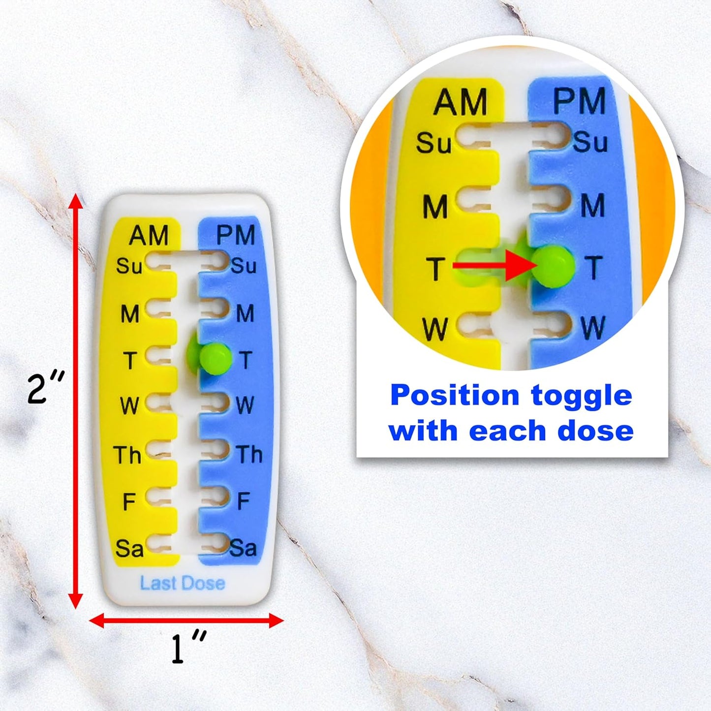 Pill Reminder Medication Tracker 2PK Single Strip can Track Morning and Evening doses. Use on Prescription vials, Pill Bottles, Vitamins, pet Medicine Flat or Curved Surfaces