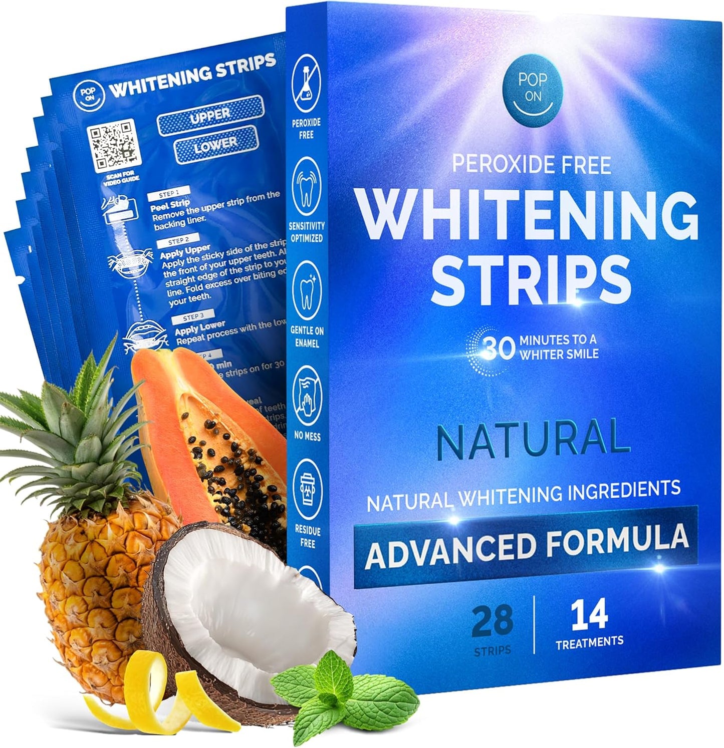 Whitening Strips for Sensitive Teeth – Enamel Safe, Peroxide-Free Coconut Teeth Whitening Strips with Natural Enzymes – Gentle White Stips for Sensitive Gums (28 Count (Pack of 1), Mint)