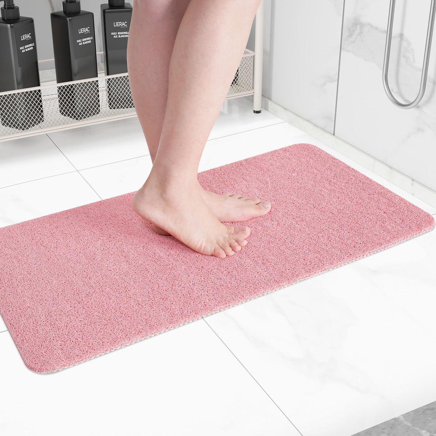 Non-Slip Bathtub Mat, Anti Slip Shower Mat, Fast Drying Bathtub Mats, Foot Scrubber Mat, Anti Slip Mat for Tub, Floor, Bathroom, Kitchen, Home, Hotel (Pink 36"×24")