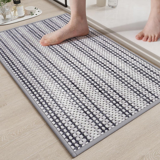 Bathroom Rugs Mat,Soft and Absorbent Chenille Bath Rugs, Ultra Thin Non-Slip Bath Carpet, Machine Wash Dry,Braided Bath Mat for Bathroom Floor,Tub and Shower, （Grey 24x35）