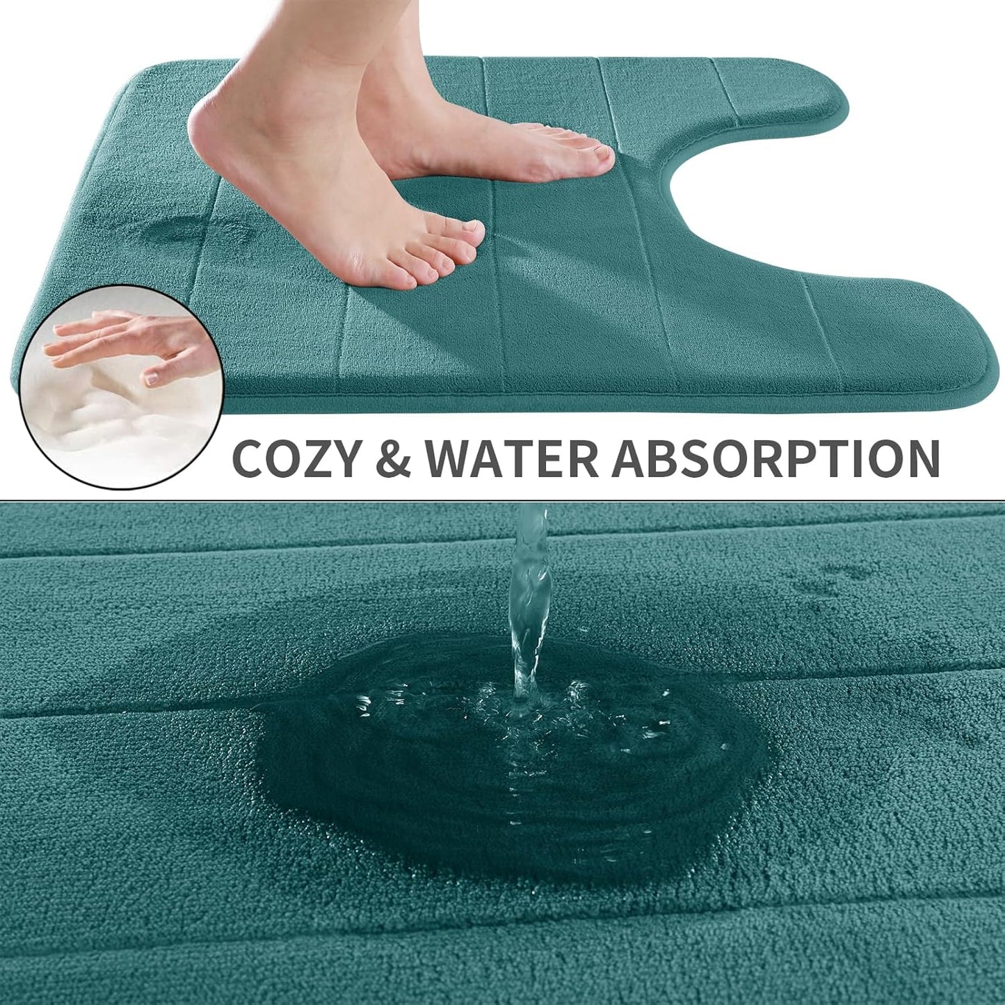 Yimobra Memory Foam Toilet Bath Mat U-Shaped, Commode Contour Rug, Soft and Comfortable, Super Water Absorption, Non-Slip, Thick, Machine Wash and Easier to Dry for Bathroom, 24 X 24, Teal