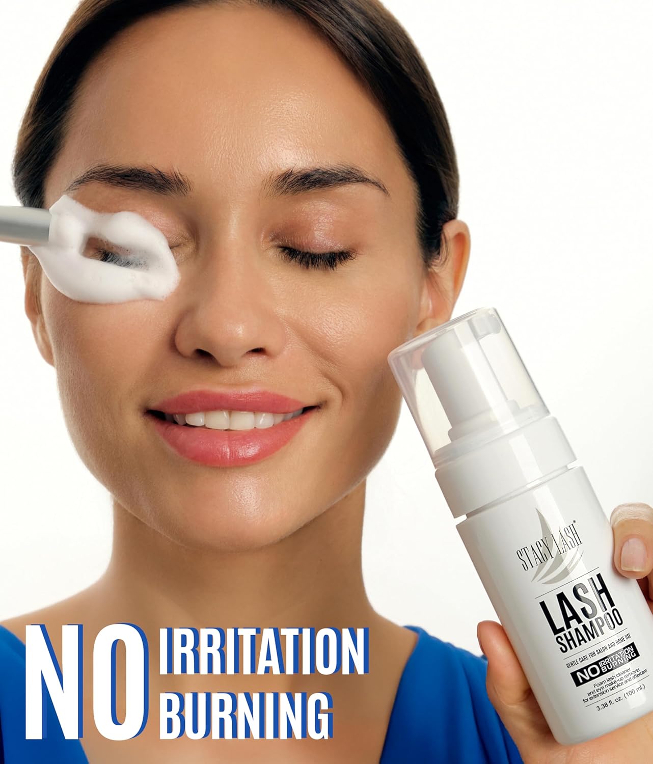 STACY LASH Eyelash Extension Shampoo + Brush / 1.69 fl.oz / 50ml / Eyelid Foaming Cleanser/Wash for Extensions & Natural Lashes/Safe Makeup Remover/Supplies for Professional & Home Use