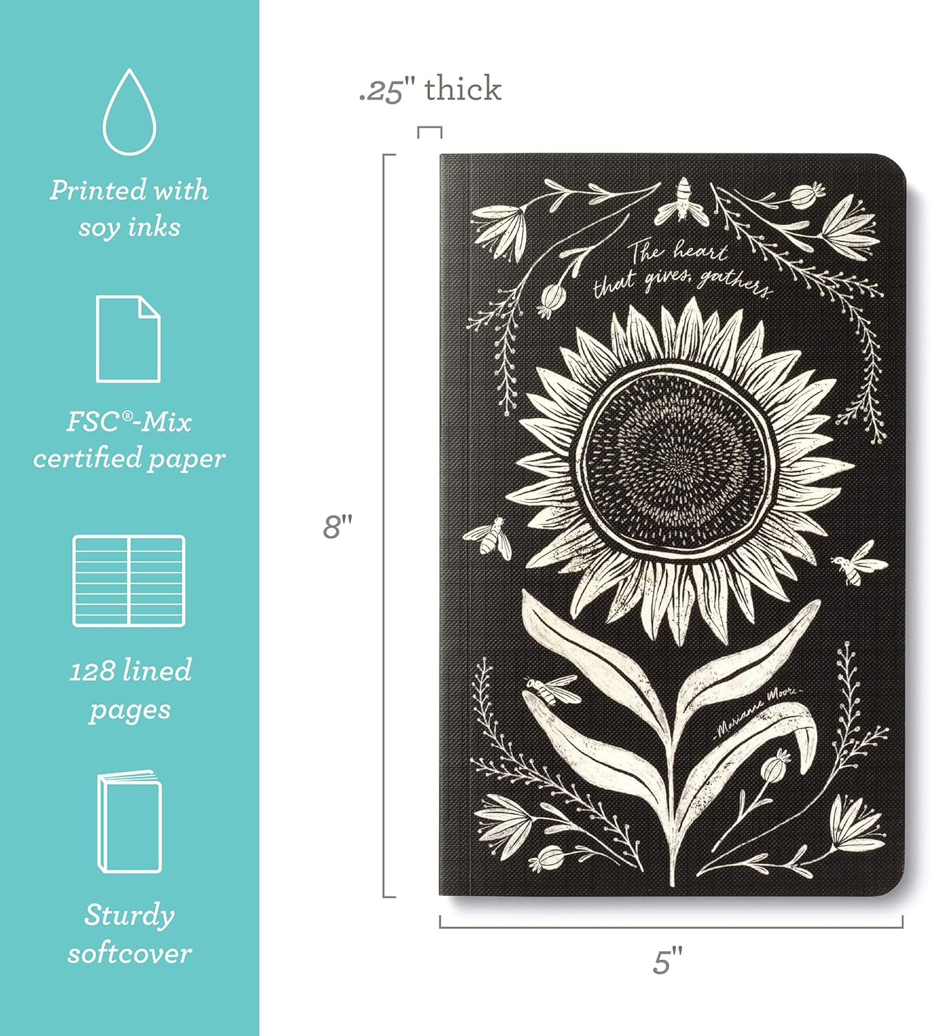 Compendium Softcover Journal - The heart that gives, gathers. – A Write Now Journal with 128 Lined Pages, 5″W x 8″H