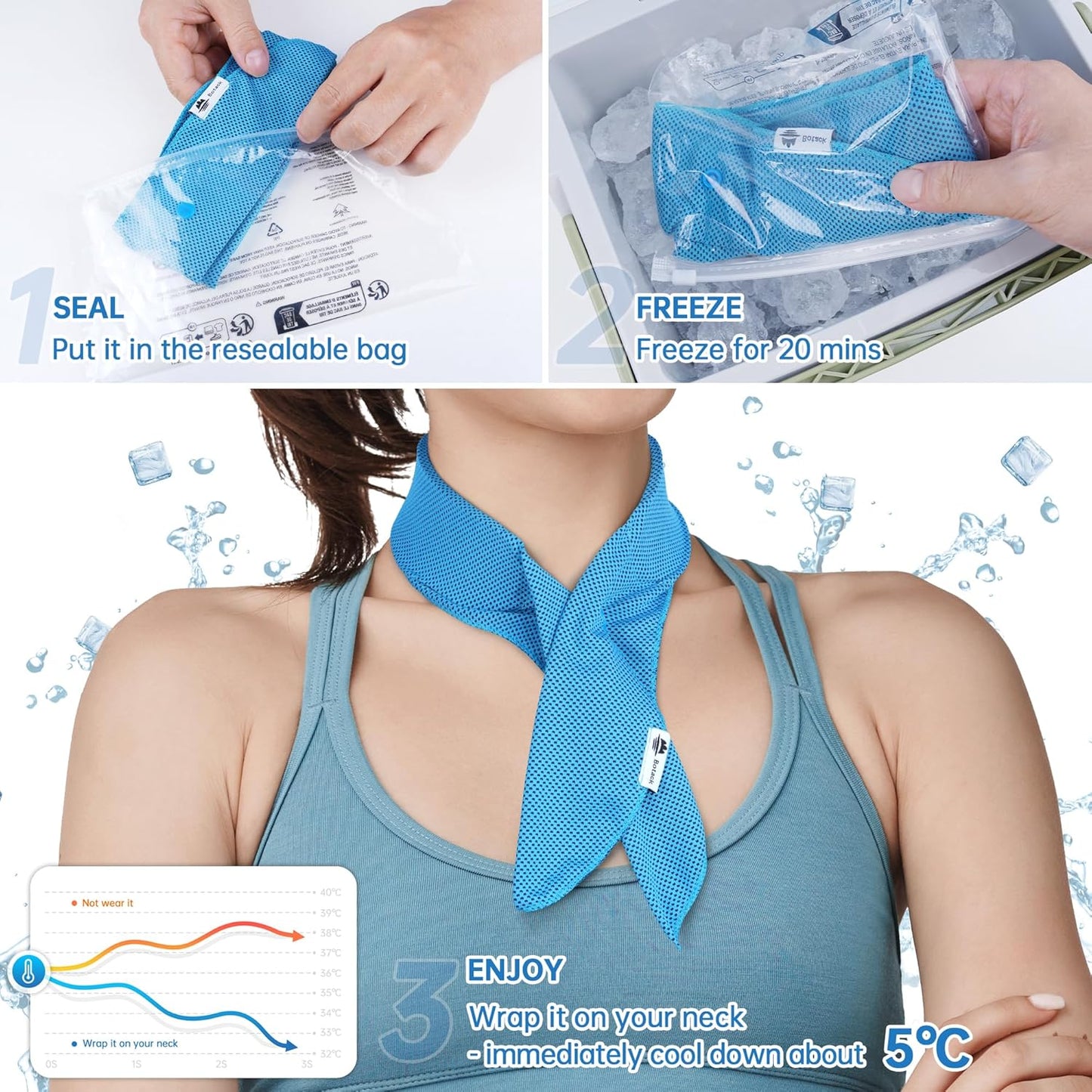 Cooling Neck Wraps with Reusable Gel Ice Pack, Soft Summer Neck Cooler for Golf, Tennis, Outdoor Activities 2 Packs