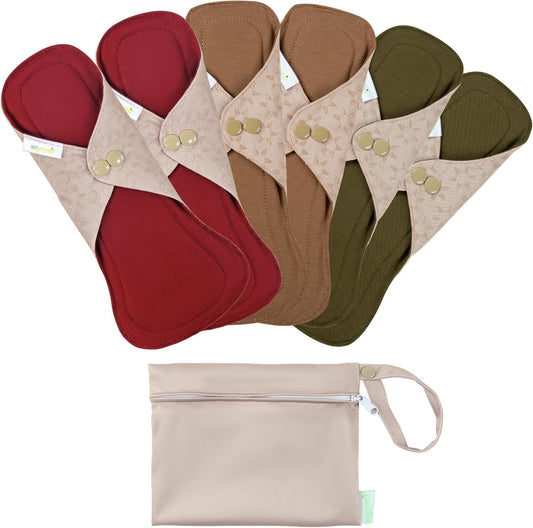 wegreeco 6 Pcs Reusable Menstrual Pads, Ultra Absorbent Cloth Pads for Heavy Flow, Sanitary for Teens, Women, Nonslip, Inner Aqua, Burgundy, Coffe, Rose Gold Outer, L