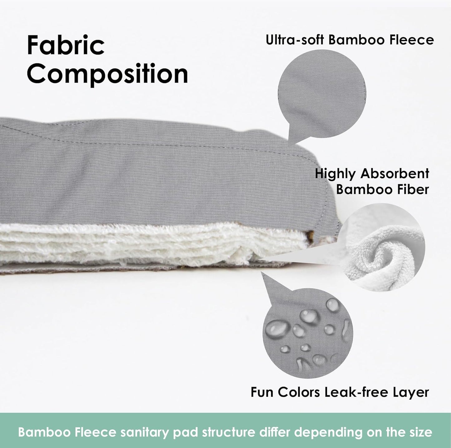 wegreeco 6 Pcs Reusable Menstrual Pads, Ultra Absorbent Cloth Pads for Heavy Flow, Sanitary for Teens, Women, Nonslip, Grey Inner, Grey Outer, X-Large